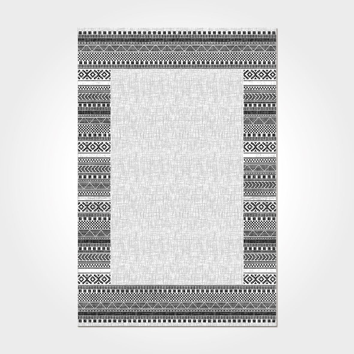 Machine Made Area Rug - Grey Frame Area Rug With Acrylic Yarn & Cotton Weft
