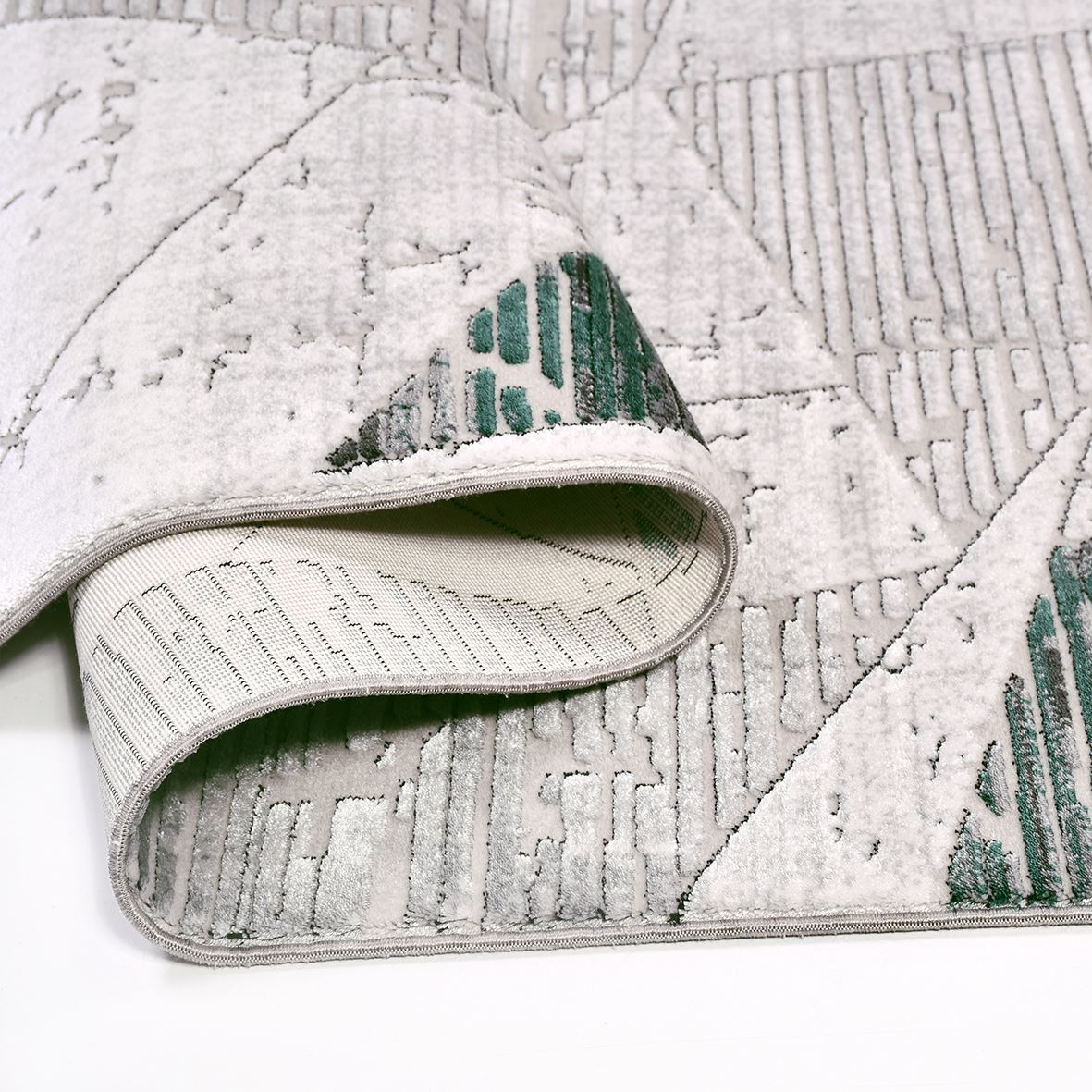 Grey Geometric Area Rug - Machine Made Rug With Acrylic Yarn & Cotton Weft