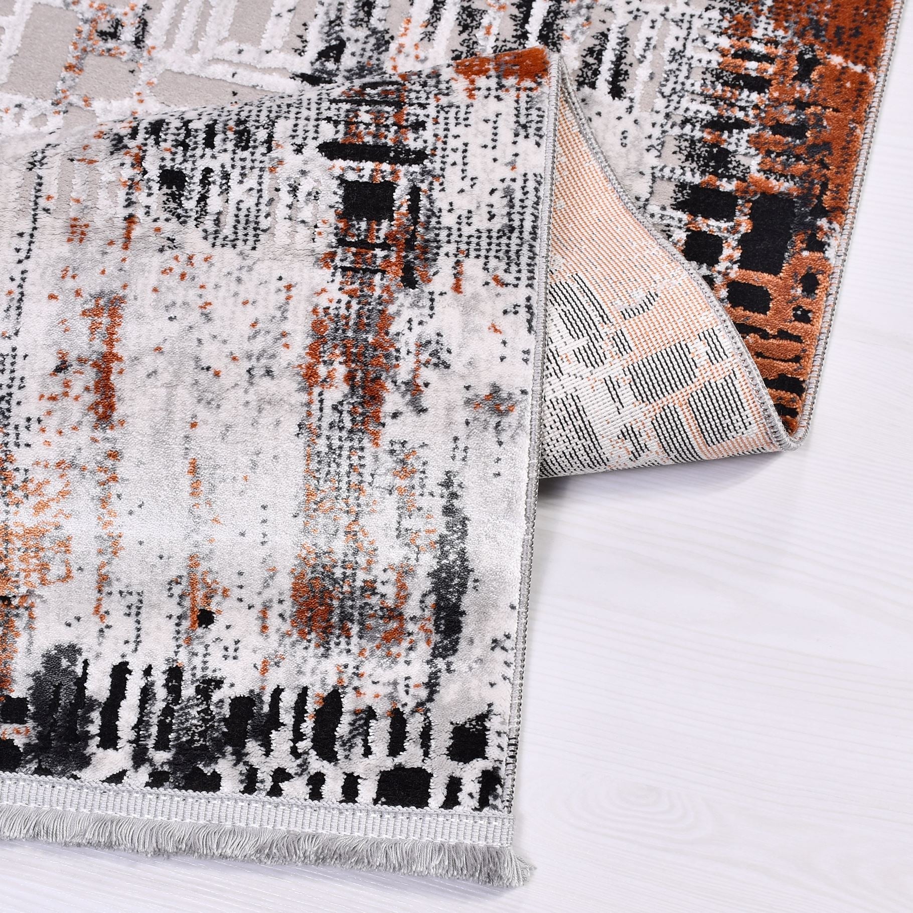 Vintage Area Rug – Black Machine Made Rug With Overlocked Edge, Antislip