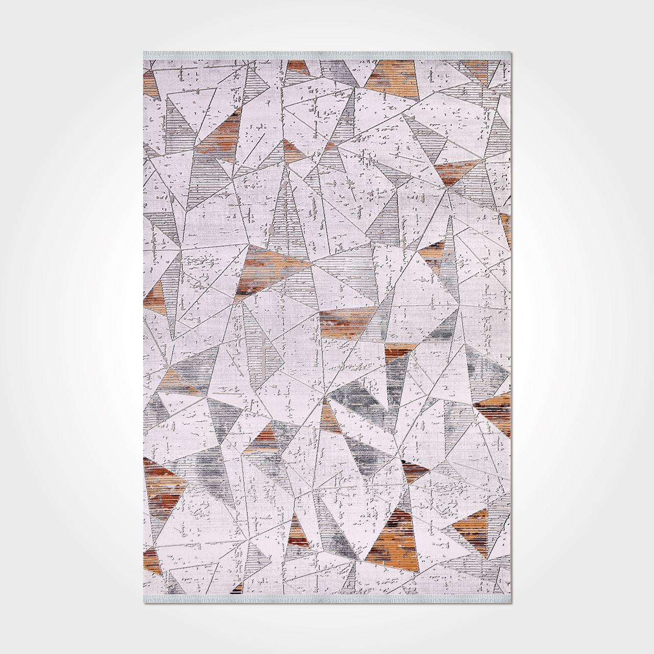 Grey Beige Area Rug - Geometric Machine Made Flatweave Rug with Anti Slip