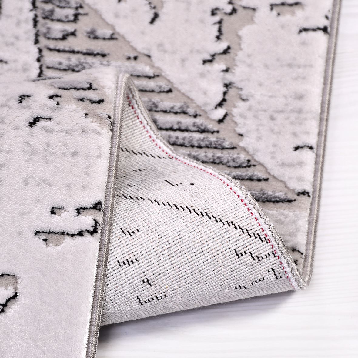 Grey Beige Area Rug - Geometric Machine Made Flatweave Rug with Anti Slip
