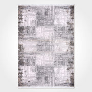 Grey Striped Area Rug - Machine Made Rug With Acrylic Yarn & Overlocked Edge
