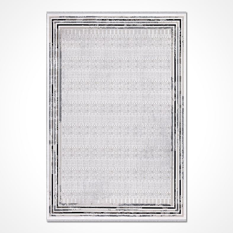Machine Made Area Rug – Grey Frame Rug With Acrylic Yarn & Cotton Weft