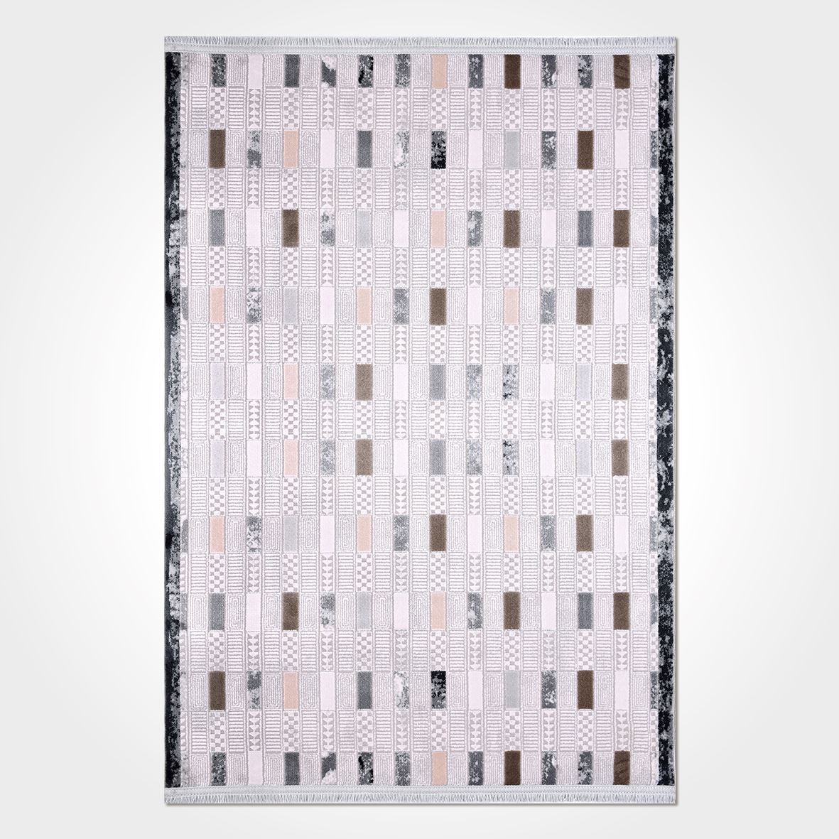 Cream Geometric Area Rug - Machine Made Rug with Acrylic Yarn & Overlocked Edge