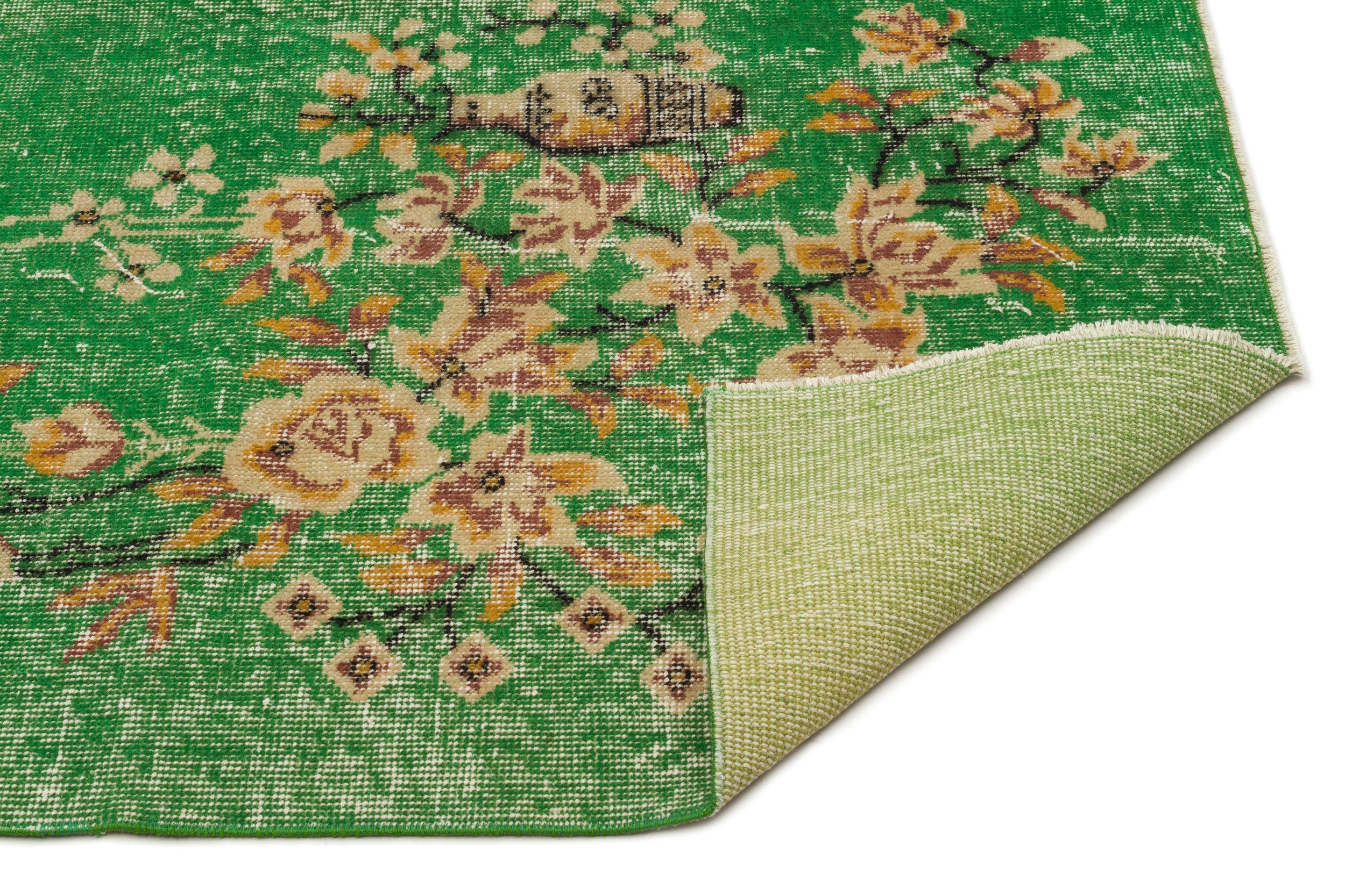 Atina Green Vintage Wool Handmade Area Rug 5'4" x 8'5"