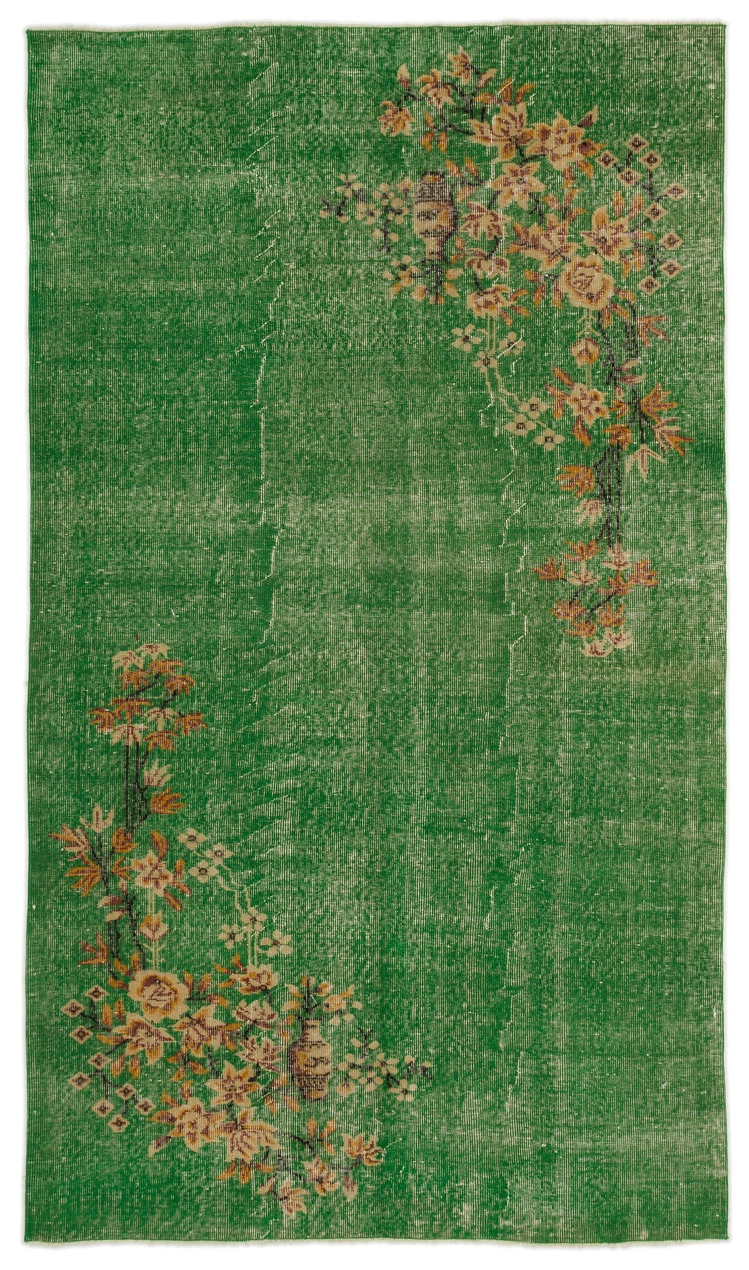 Atina Green Vintage Wool Handmade Area Rug 5'4" x 8'5"