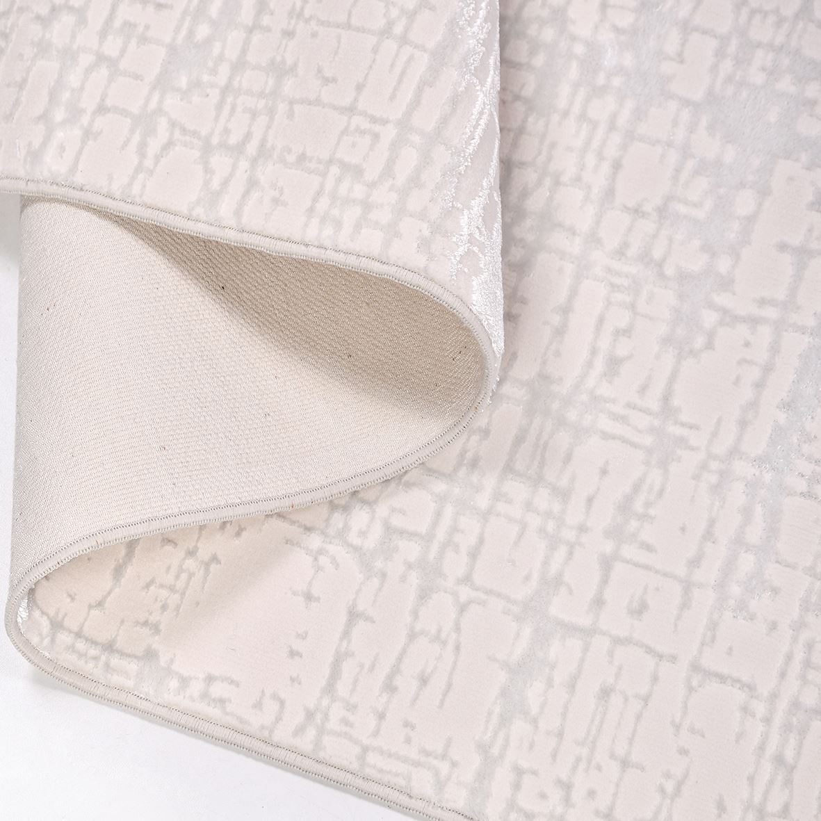 White Striped Area Rug – Machine Made Polyester Rug with Durable Loop Pile