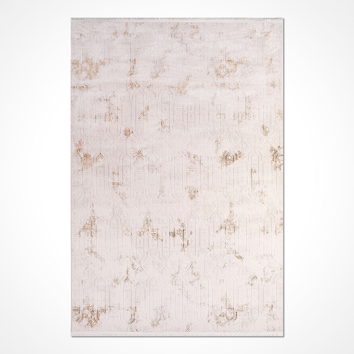 Cream Geometric Area Rug - Machine Made Polyester Rug With Durable Loop Pile