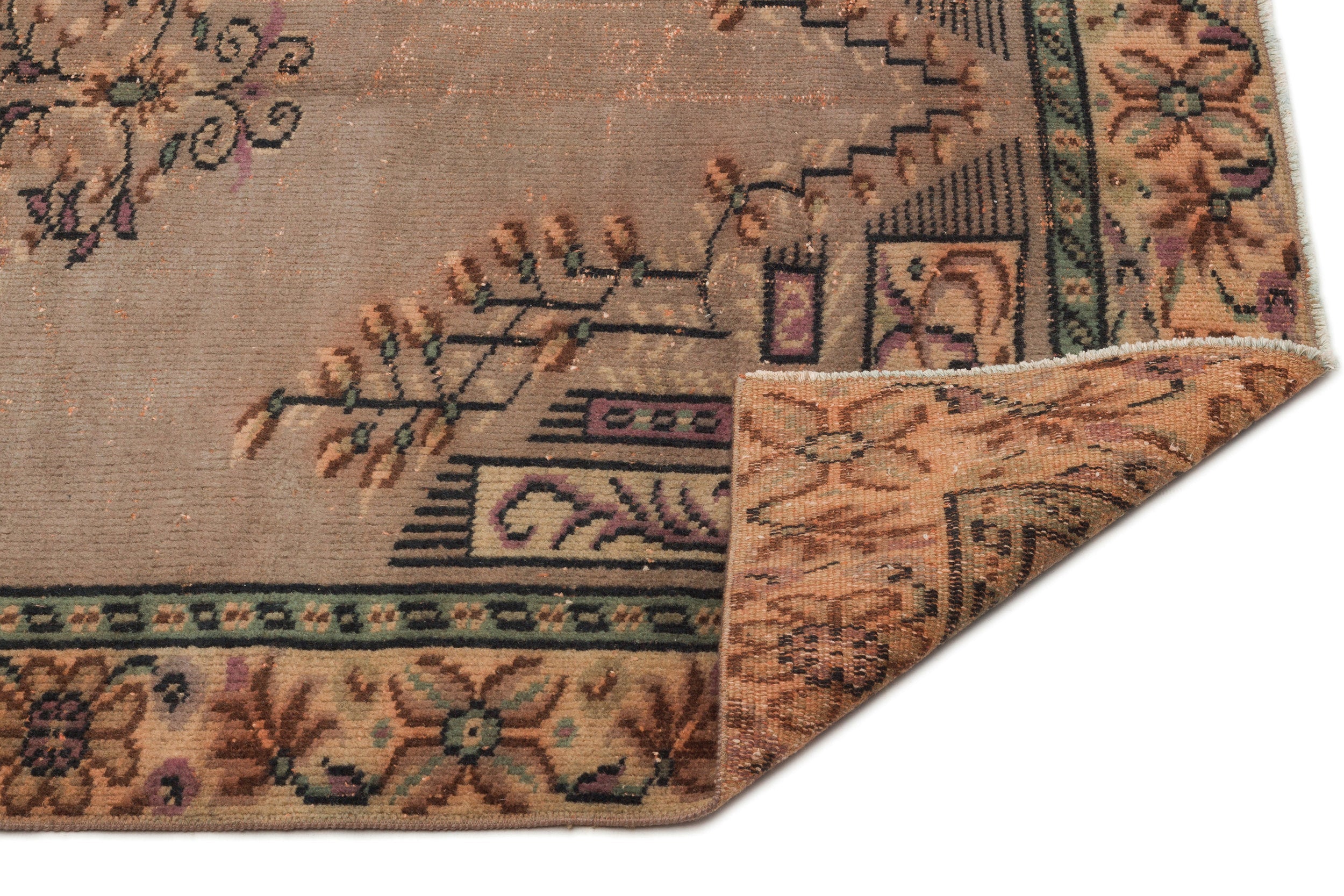 Atina Brown Vintage Wool Handmade Area Rug 4'4" x 8'0"