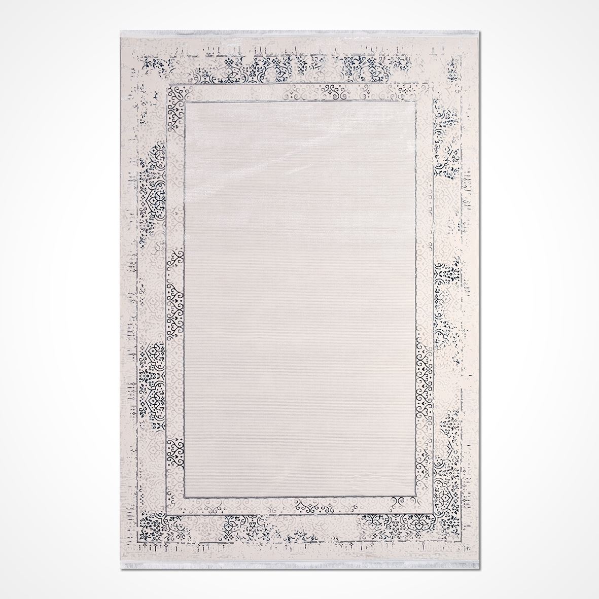 White Area Rug - Machine Made Rug With Frame Design | 6mm Pile Height, Durable Polyester