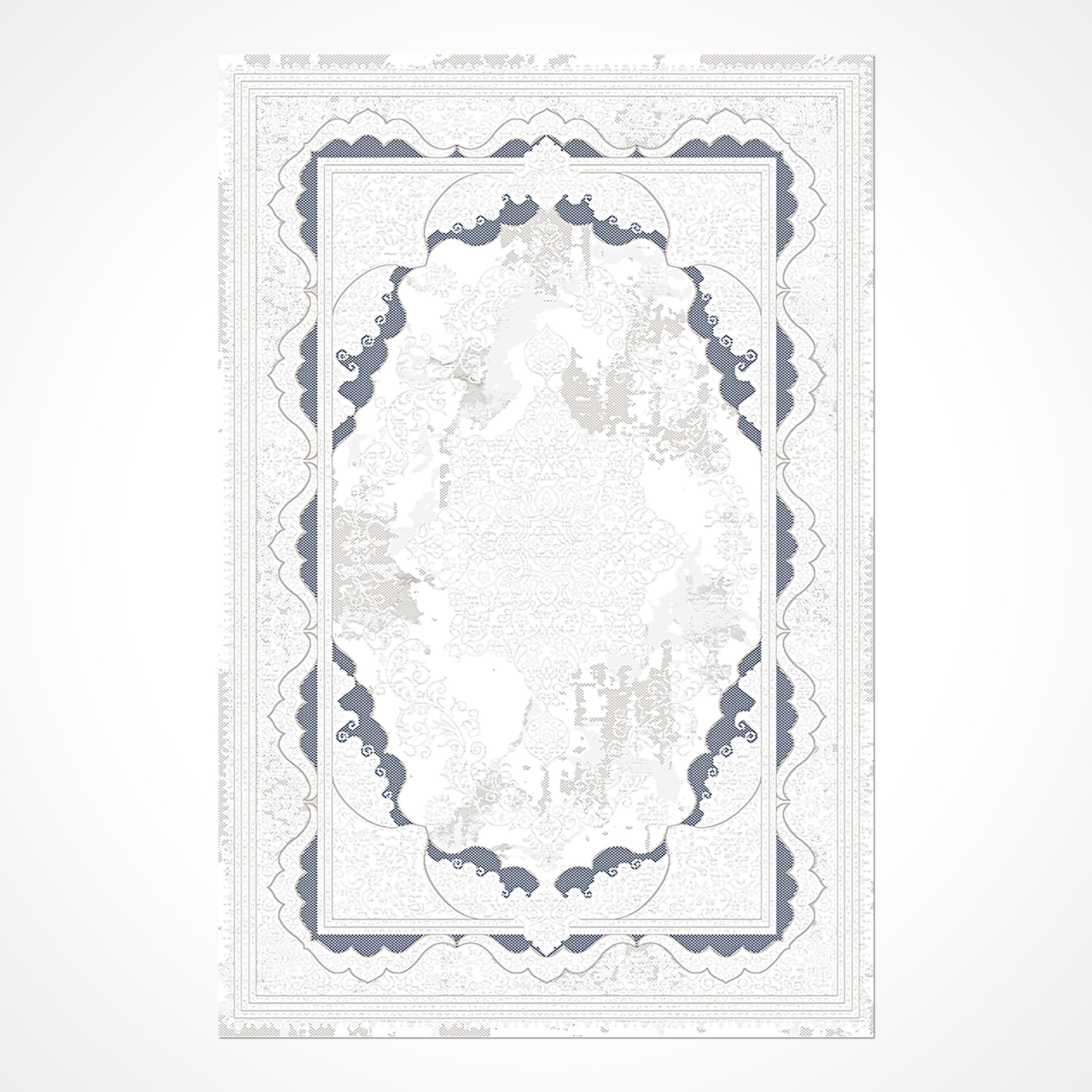 Classic Area Rug - Machine Made White Polyester Rug with 6mm Pile for Living Room
