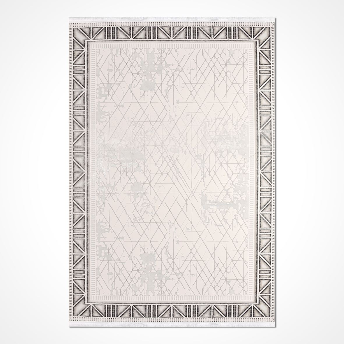 Cream Grey Area Rug – Machine Made Rug With Frame Design Carpet, 6mm Pile Height