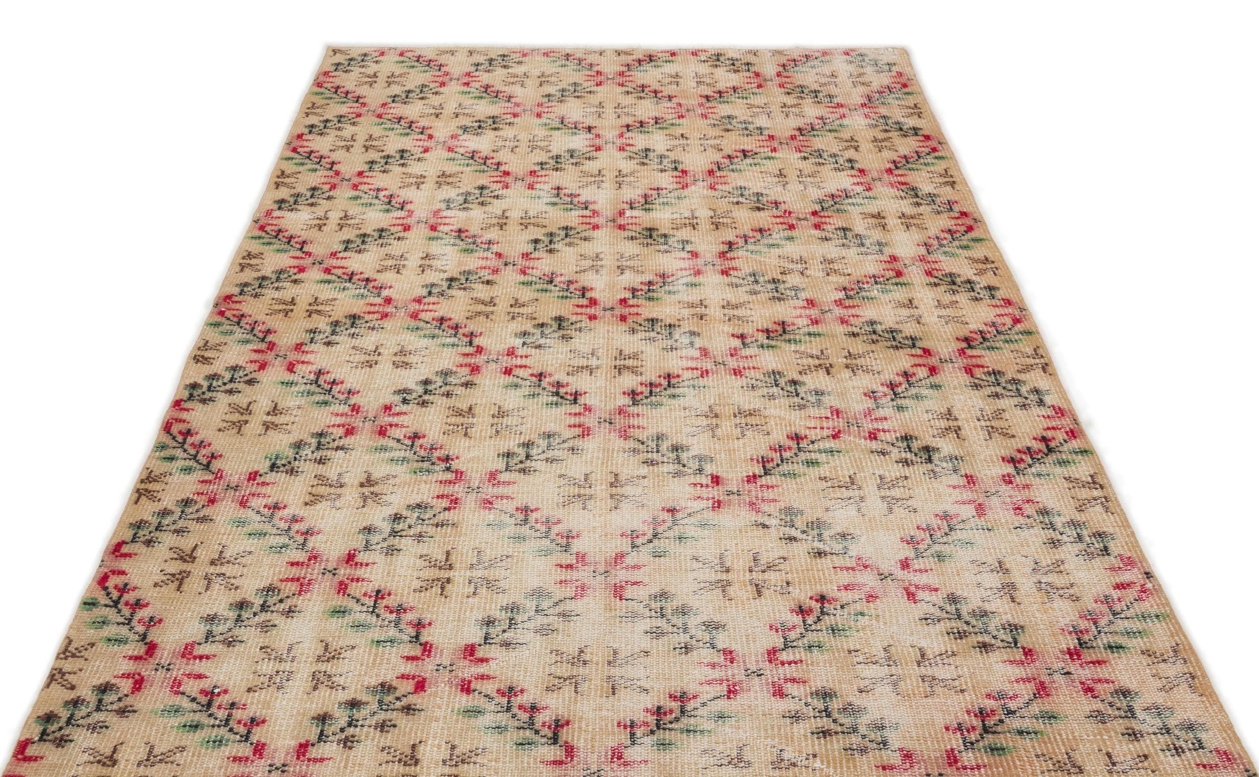 Atina Beige Vintage Wool Handmade Area Rug 4'10" x 7'5"