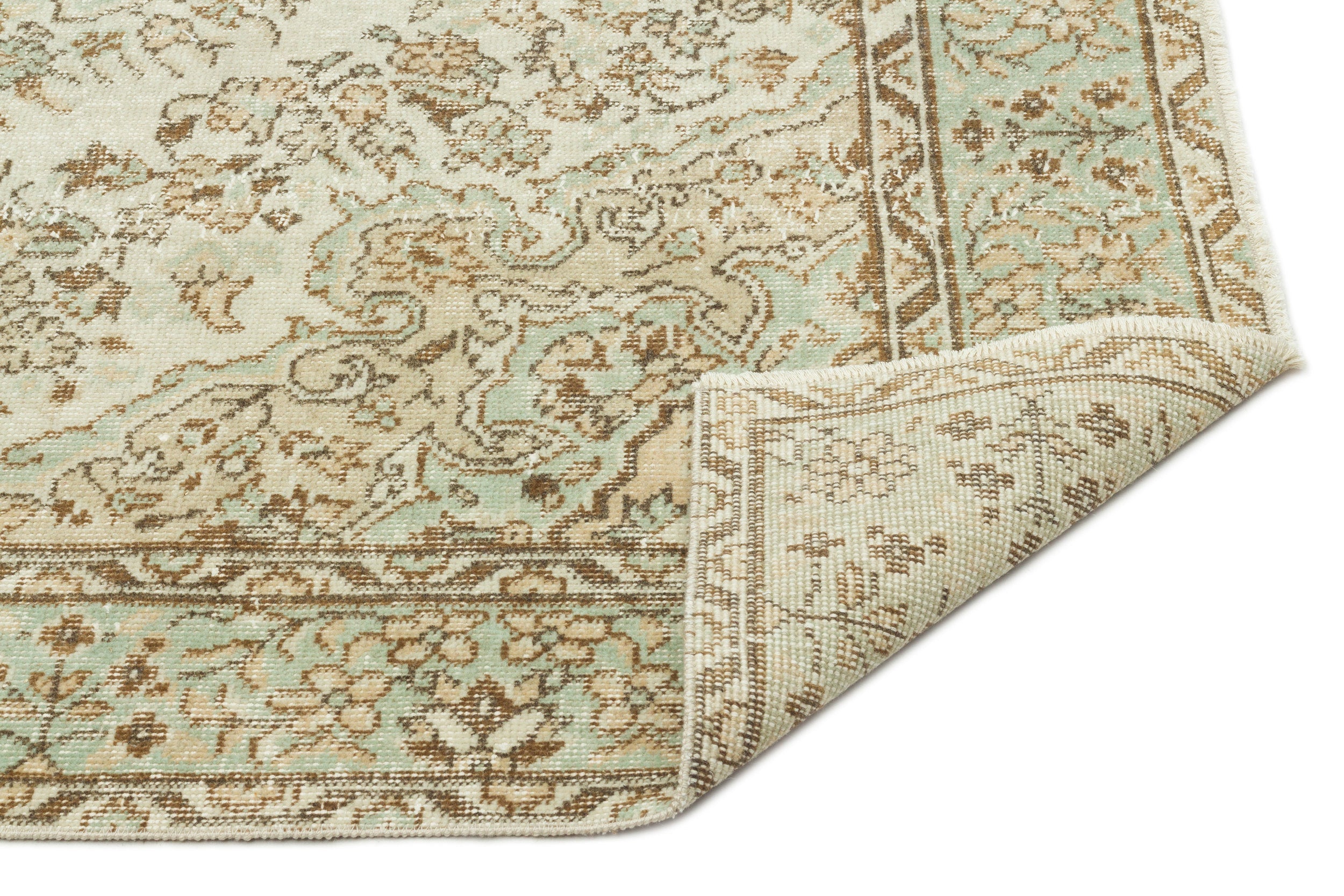 Atina Beige Vintage Wool Handmade Area Rug 5'0" x 9'3"