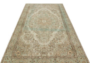Atina Beige Vintage Wool Handmade Area Rug 5'0" x 9'3"