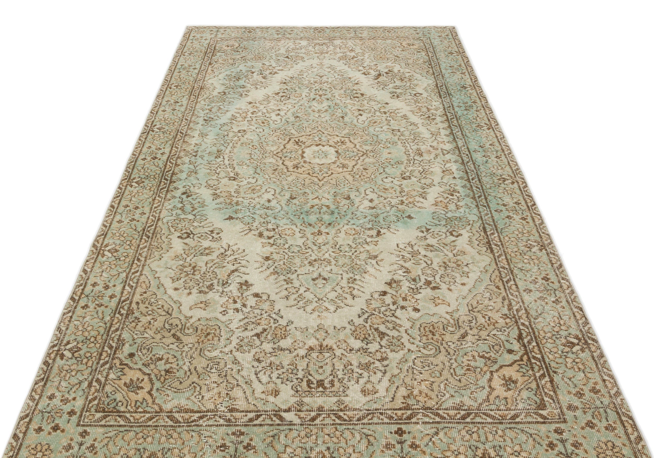 Atina Beige Vintage Wool Handmade Area Rug 5'0" x 9'3"