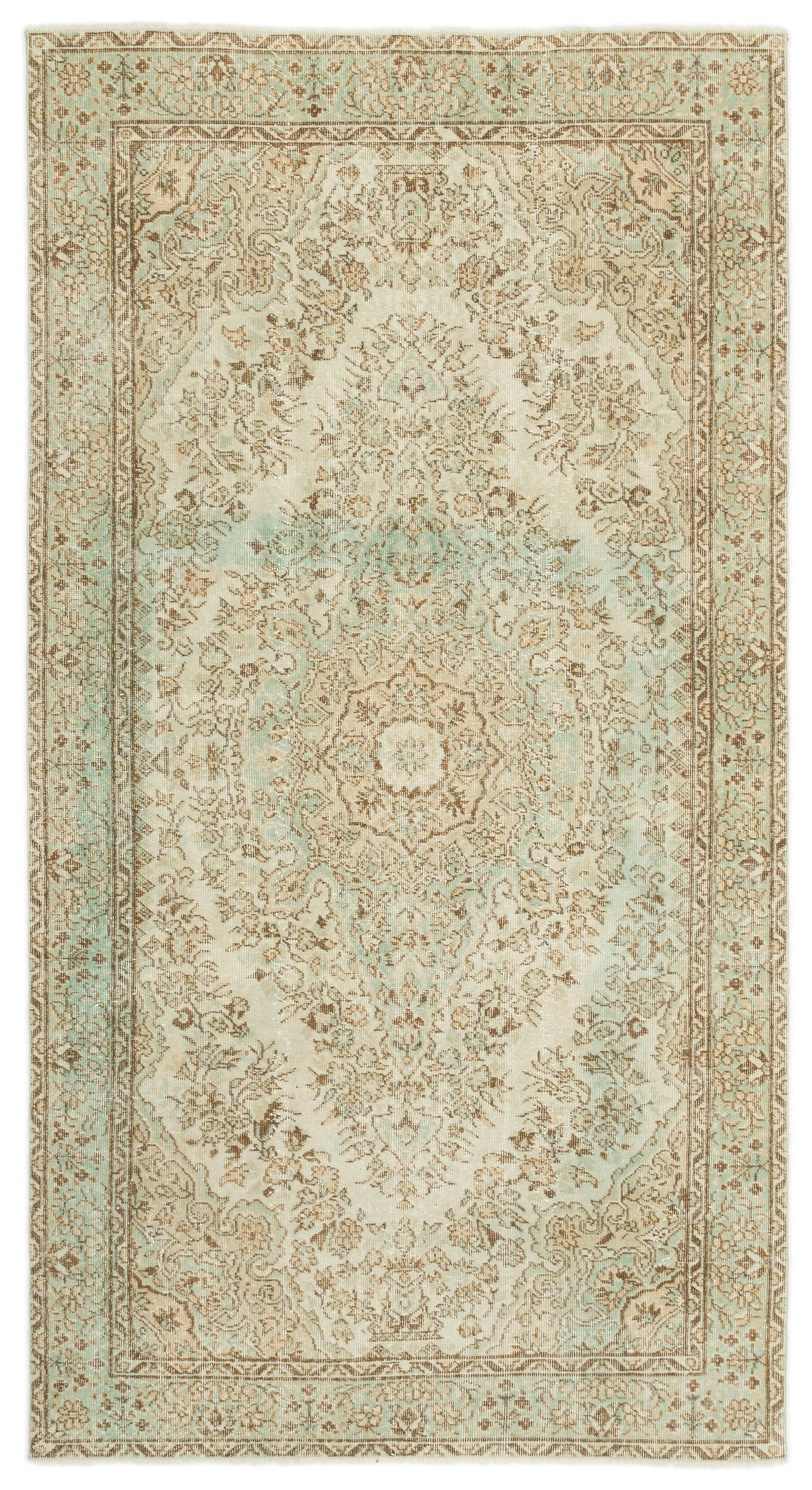 Atina Beige Vintage Wool Handmade Area Rug 5'0" x 9'3"