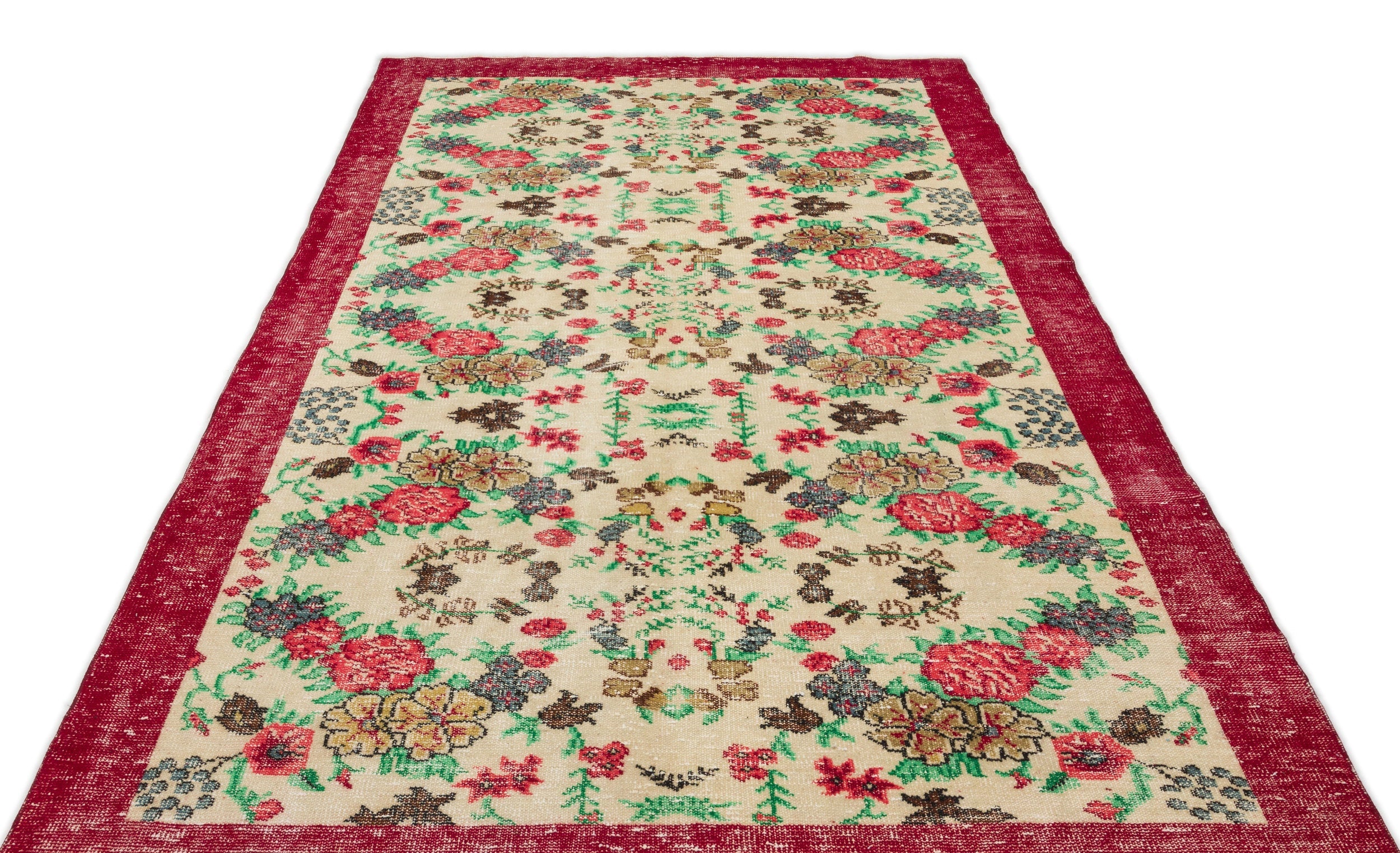 Atina Beige Vintage Wool Handmade Area Rug 6'2" x 10'0"