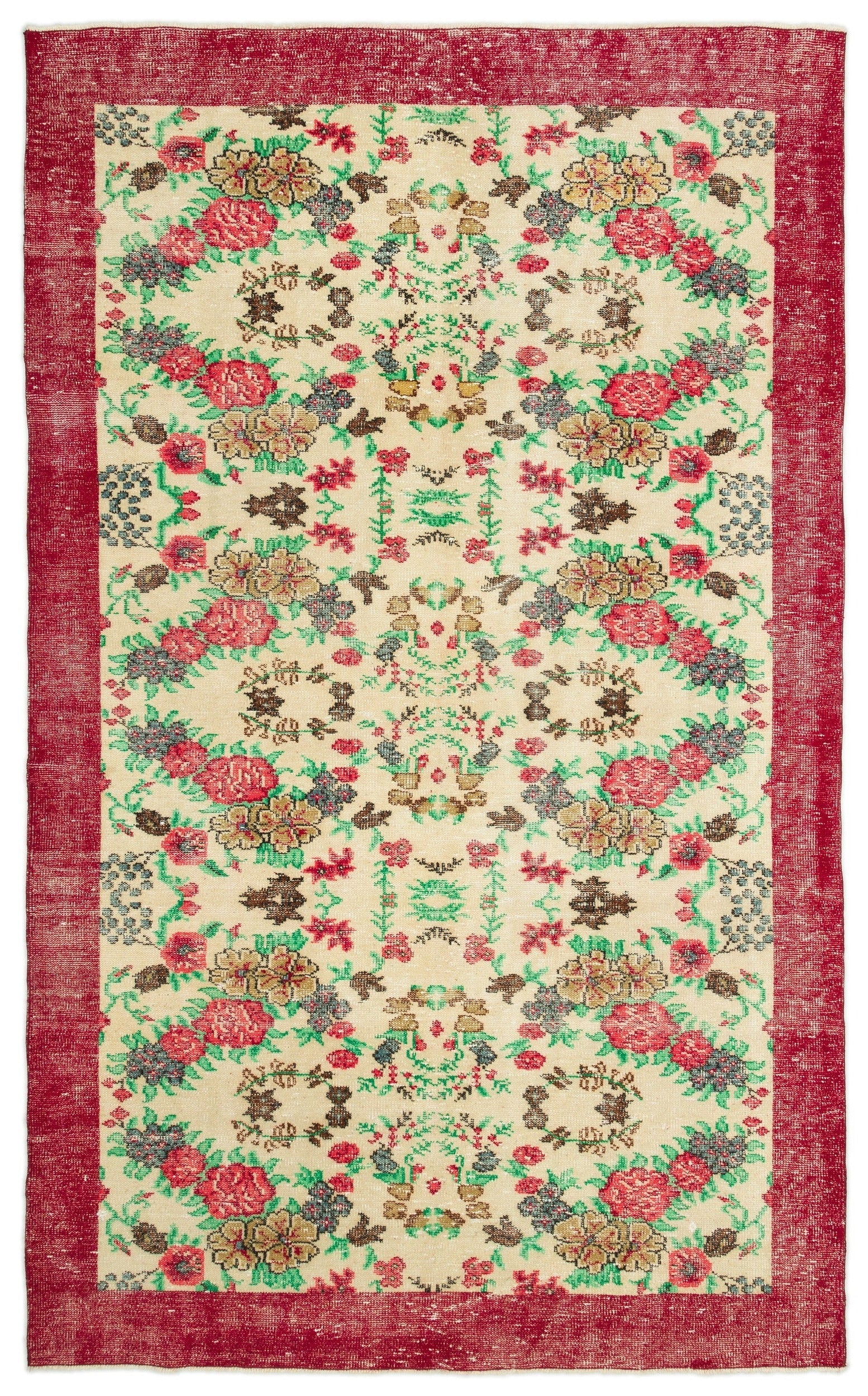 Atina Beige Vintage Wool Handmade Area Rug 6'2" x 10'0"