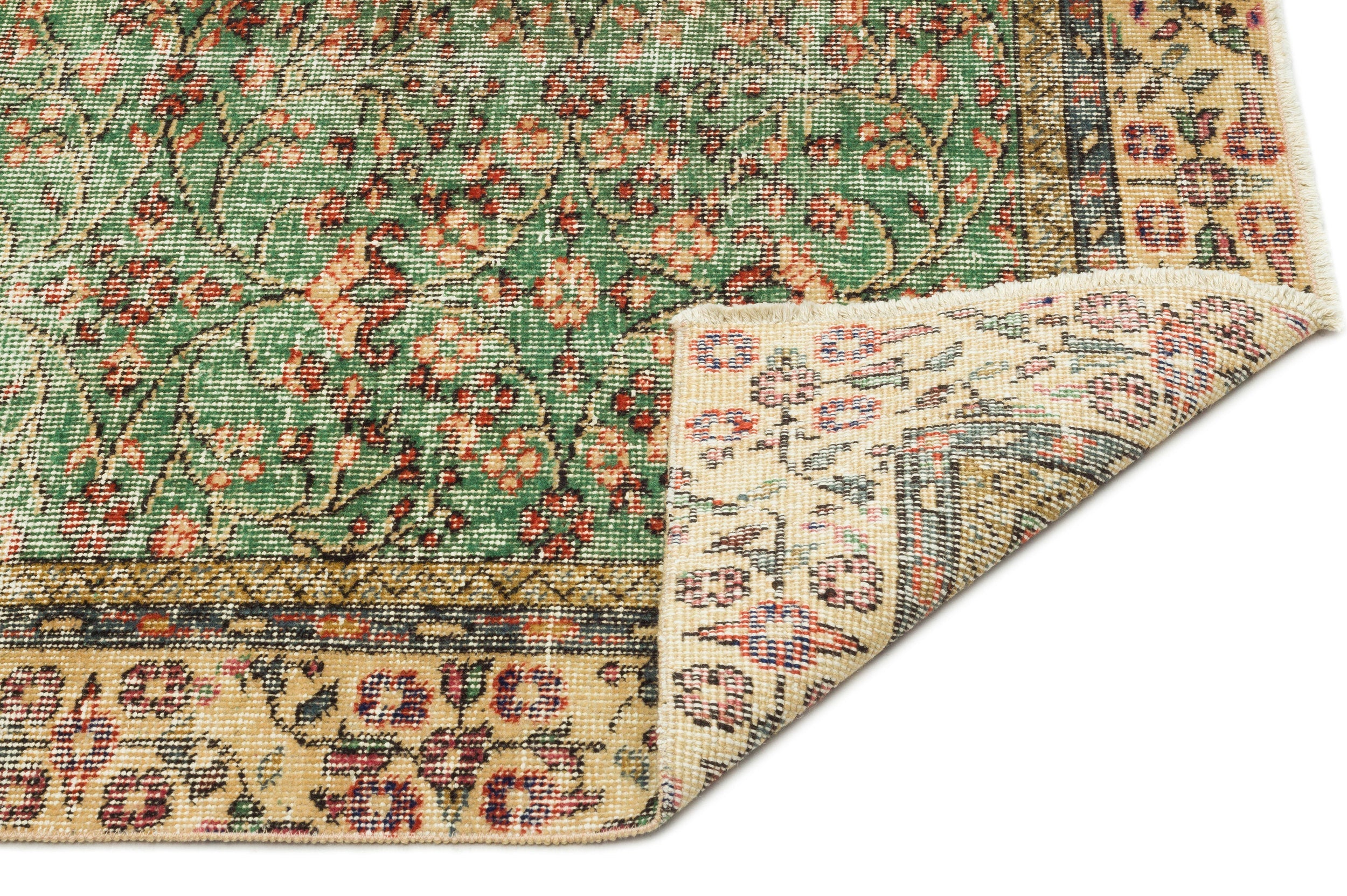 Atina Green Vintage Wool Handmade Area Rug 4'11" x 8'7"