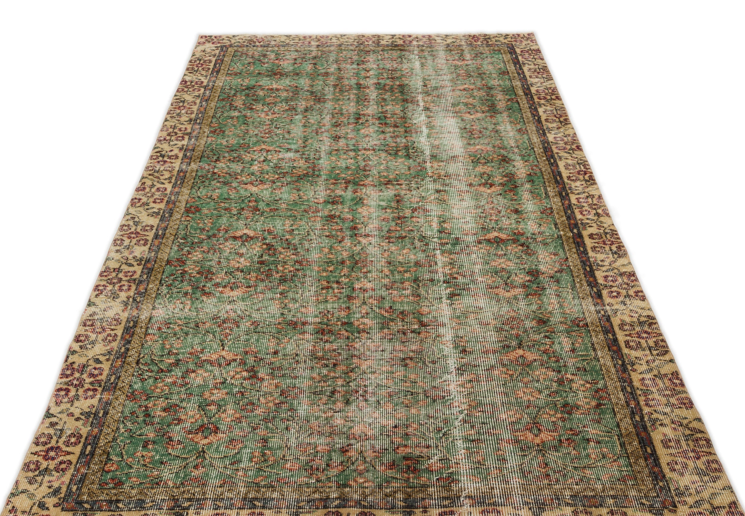 Atina Green Vintage Wool Handmade Area Rug 4'11" x 8'7"