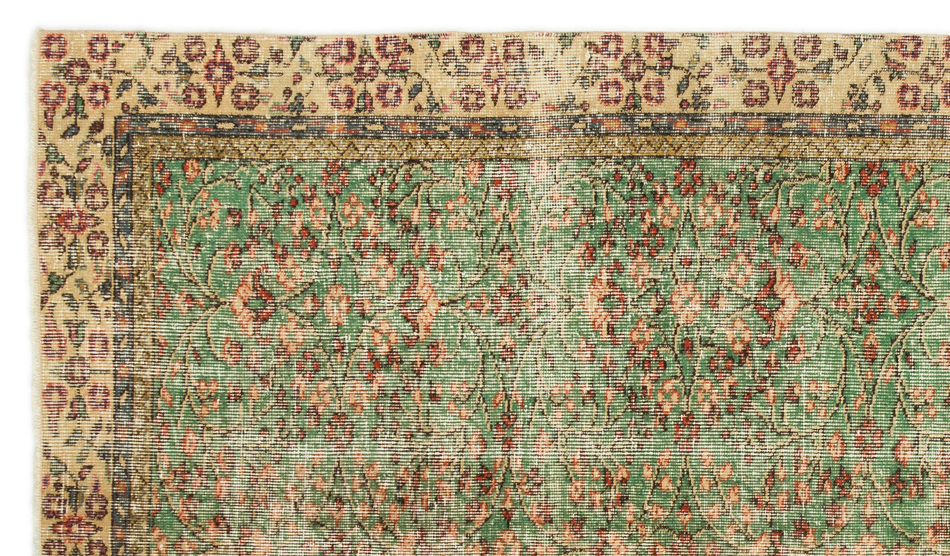 Atina Green Vintage Wool Handmade Area Rug 4'11" x 8'7"