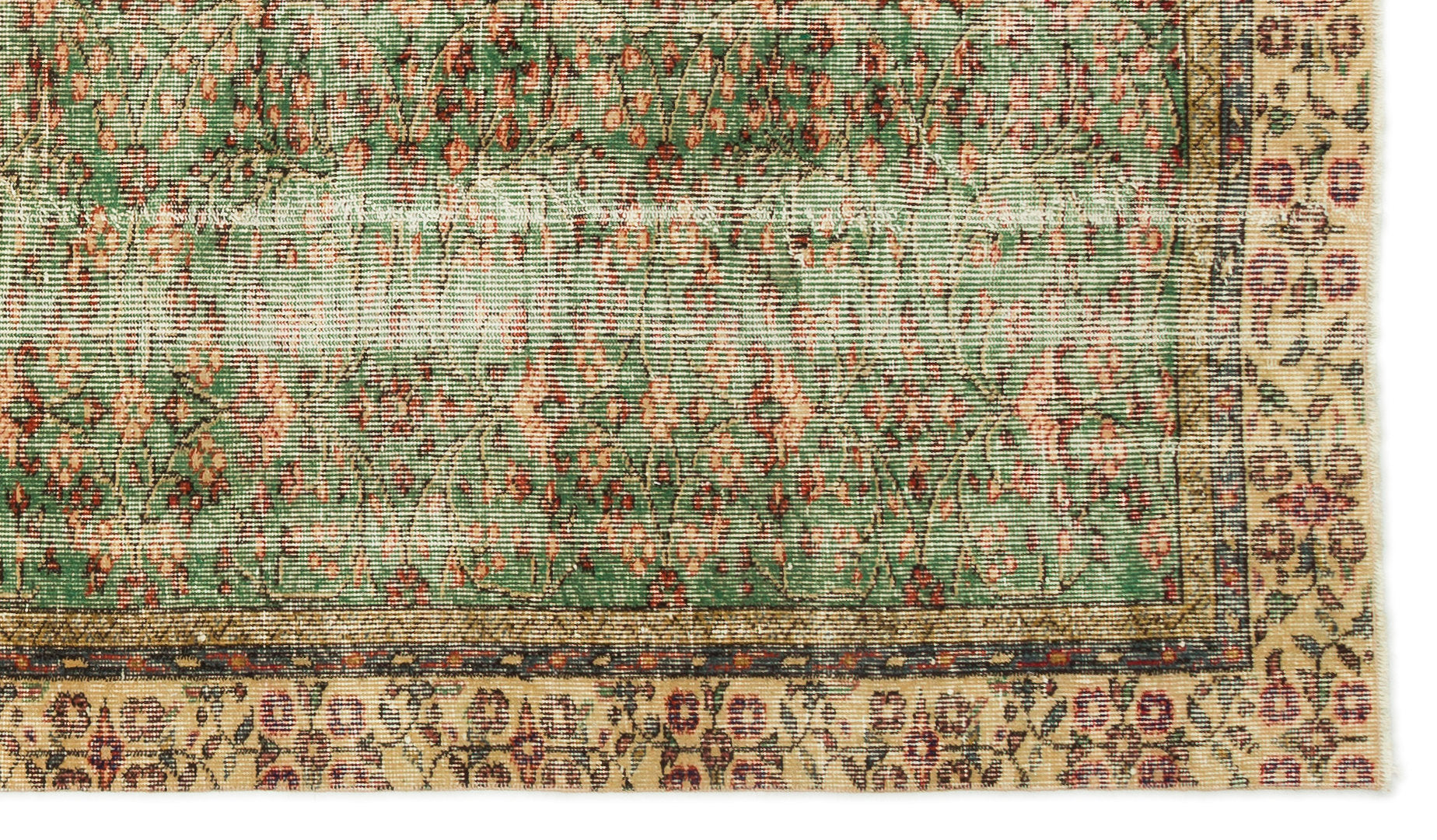 Atina Green Vintage Wool Handmade Area Rug 4'11" x 8'7"
