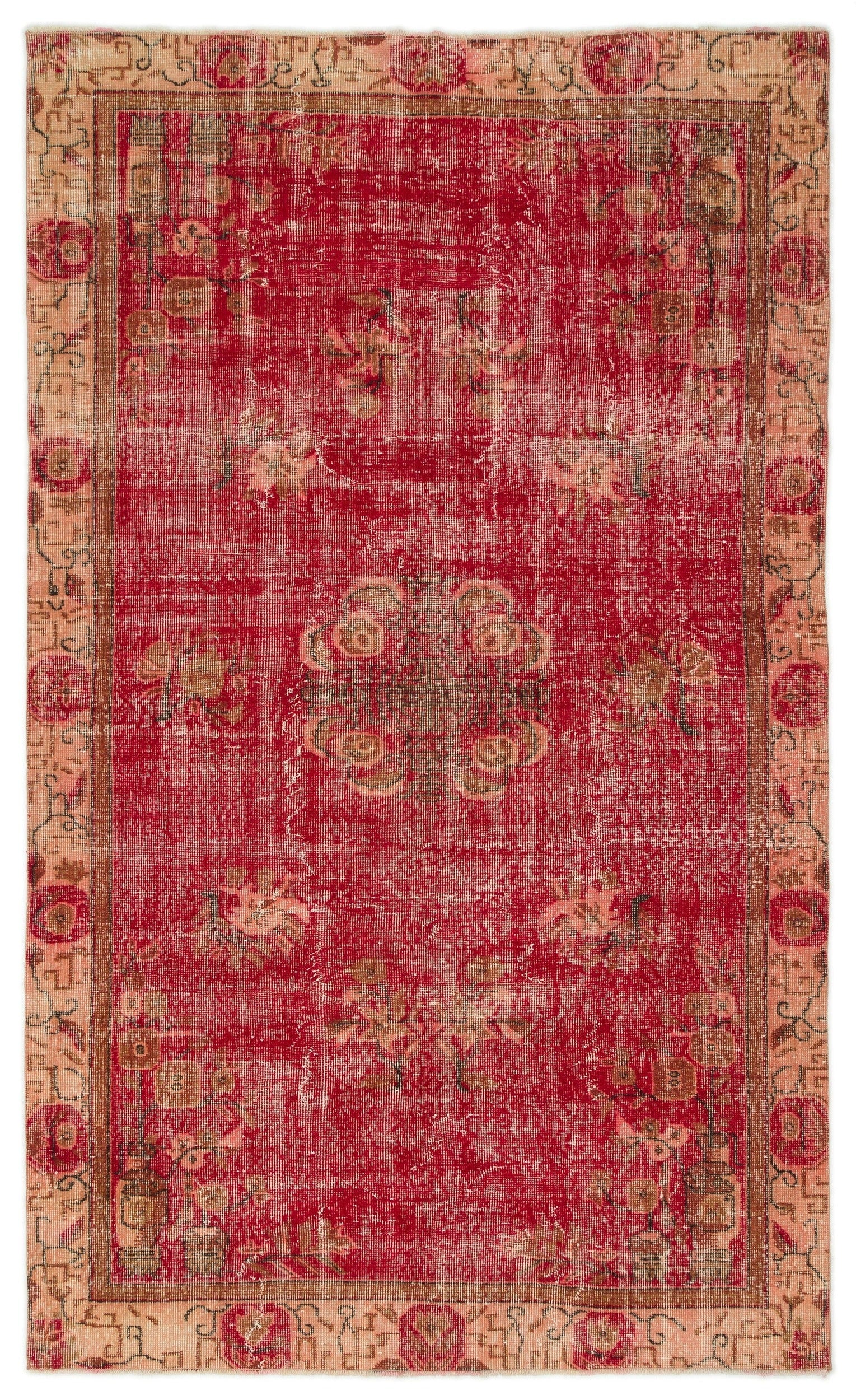 Atina Red Vintage Wool Handmade Area Rug 5'4" x 8'7"
