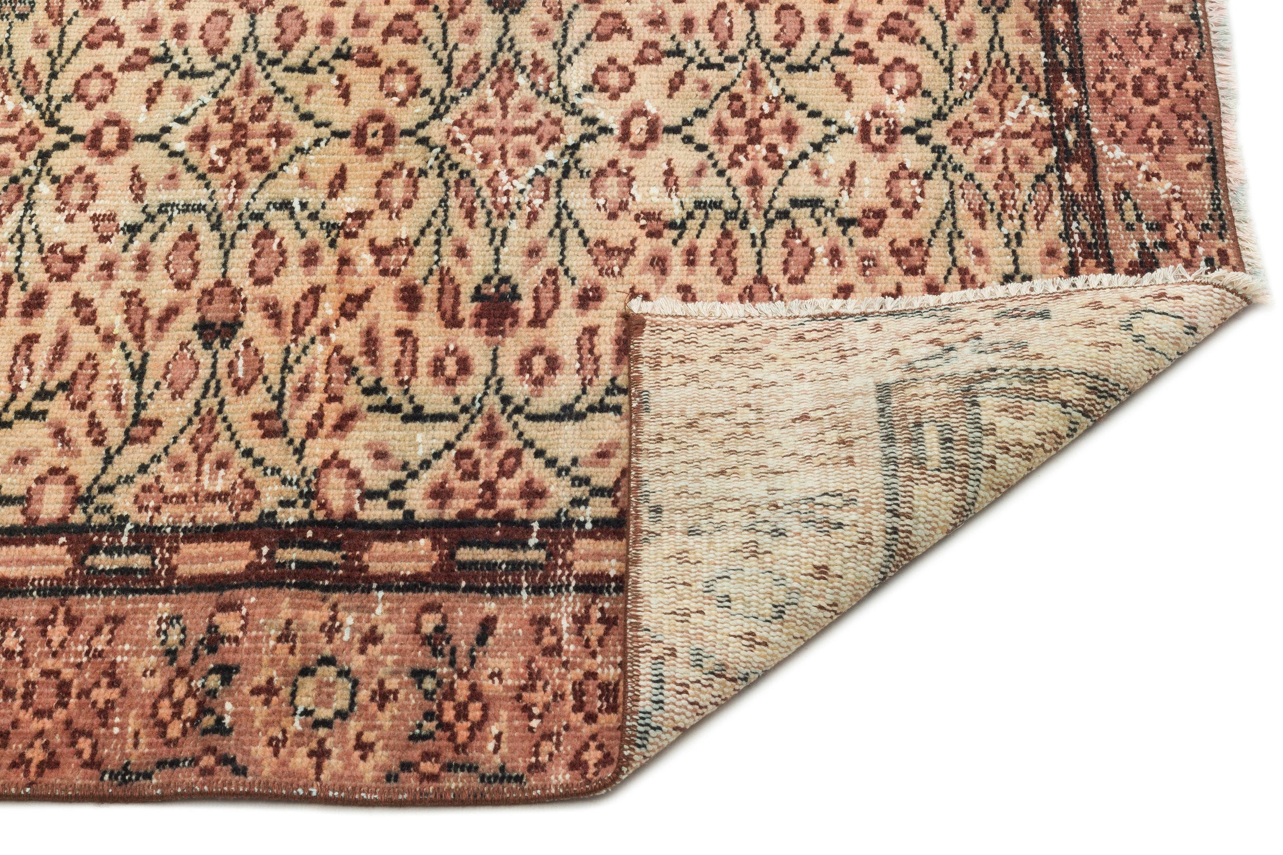Atina Brown Vintage Wool Handmade Area Rug 4'9" x 9'4"