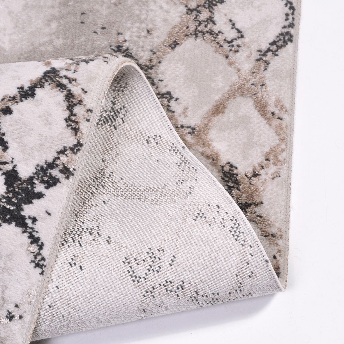 Beige Geometric Area Rug - Machine Made Rug with Soft Pile & Laser Cut Edges