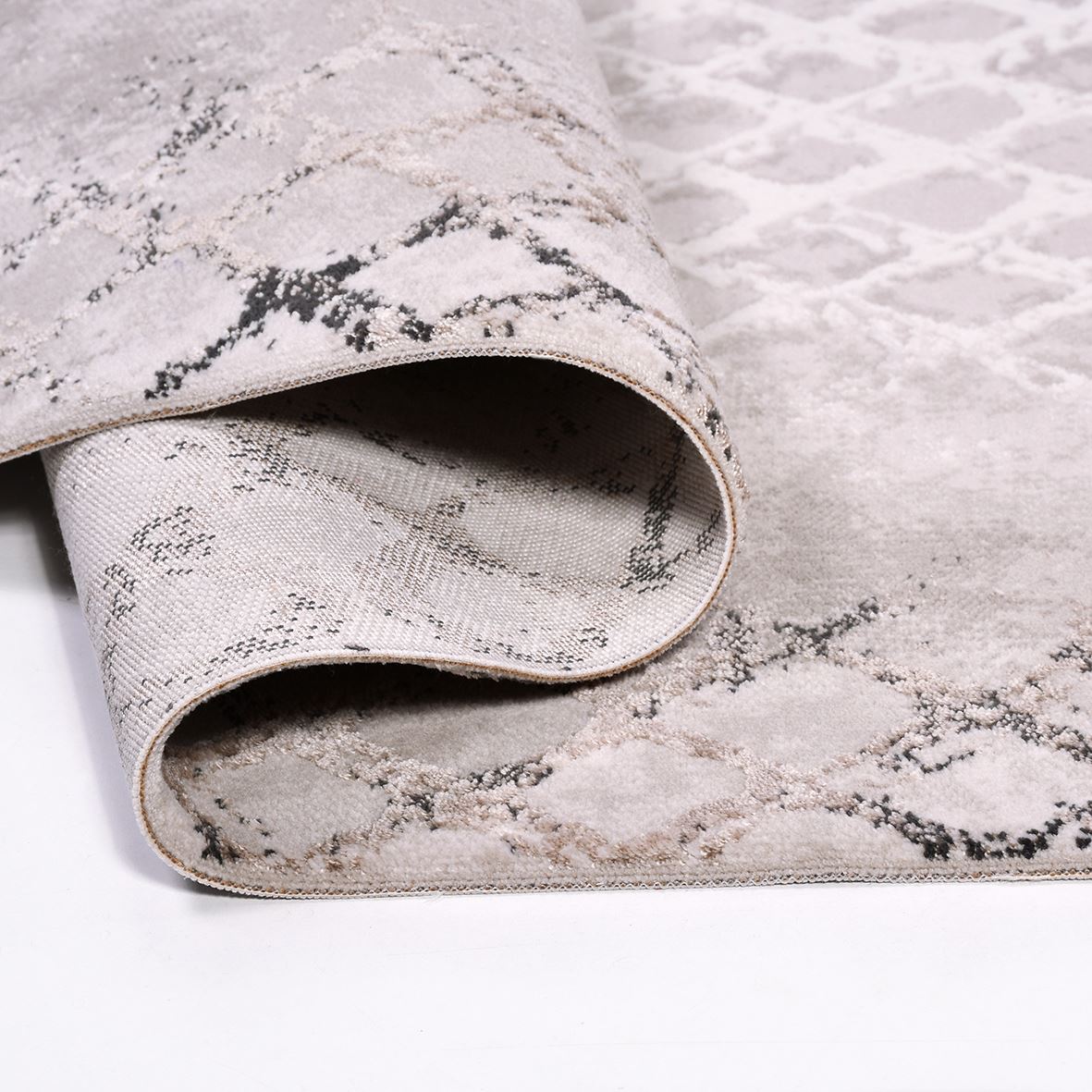 Beige Geometric Area Rug - Machine Made Rug with Soft Pile & Laser Cut Edges