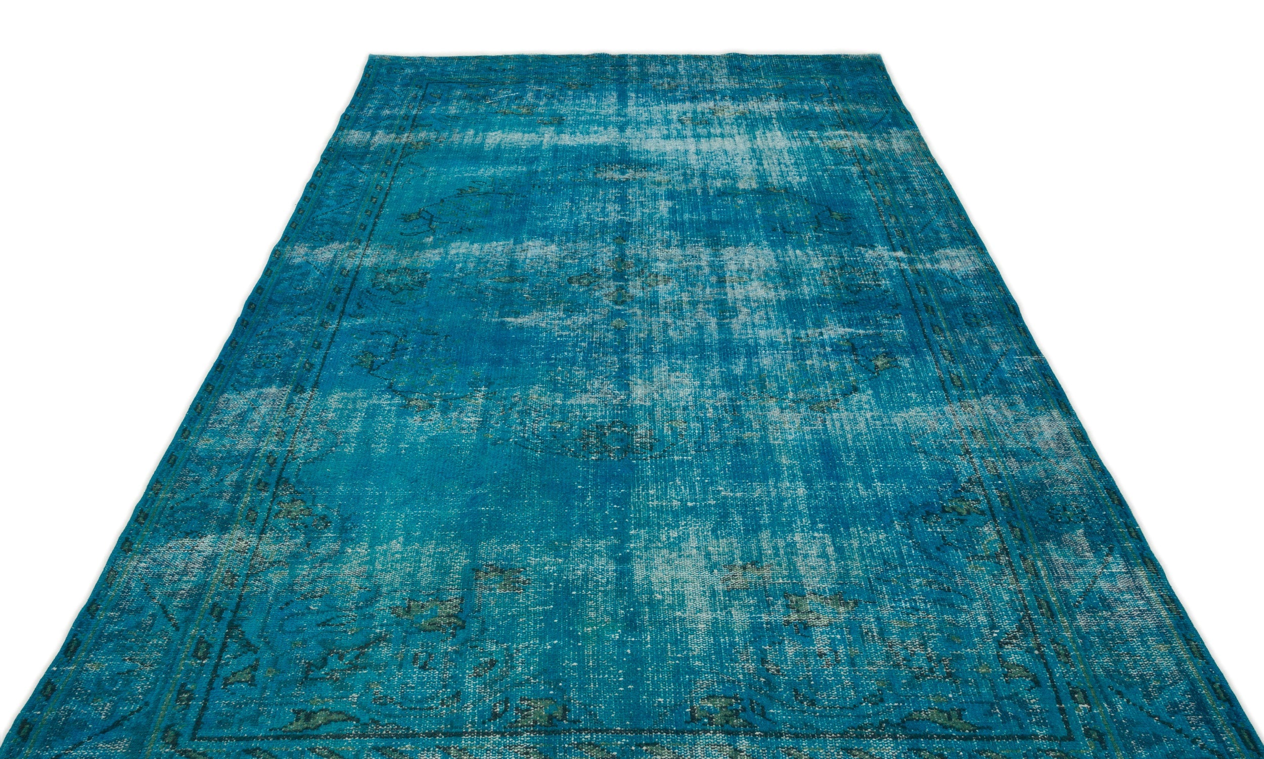 Atina Turquoise Vintage Wool Handmade Area Rug 6'4" x 10'1"