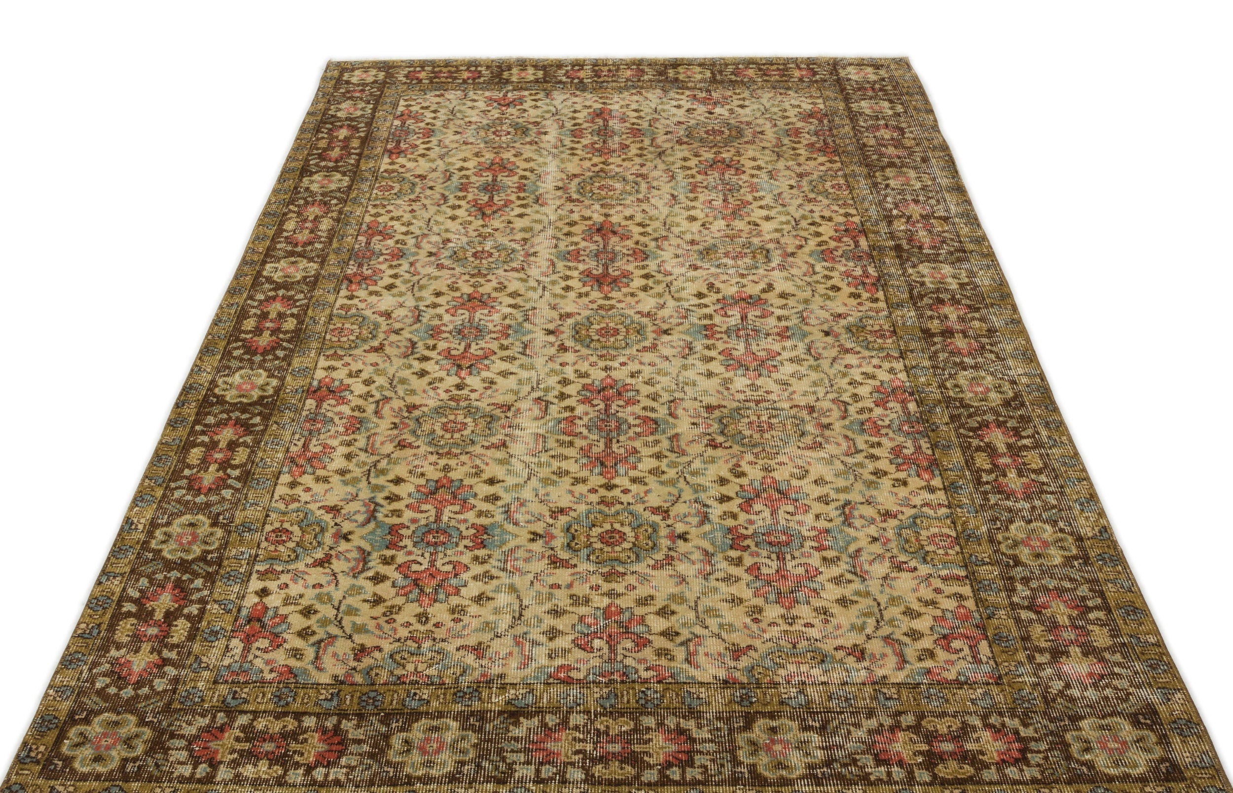 Atina Brown Vintage Wool Handmade Area Rug 5'0" x 8'8"