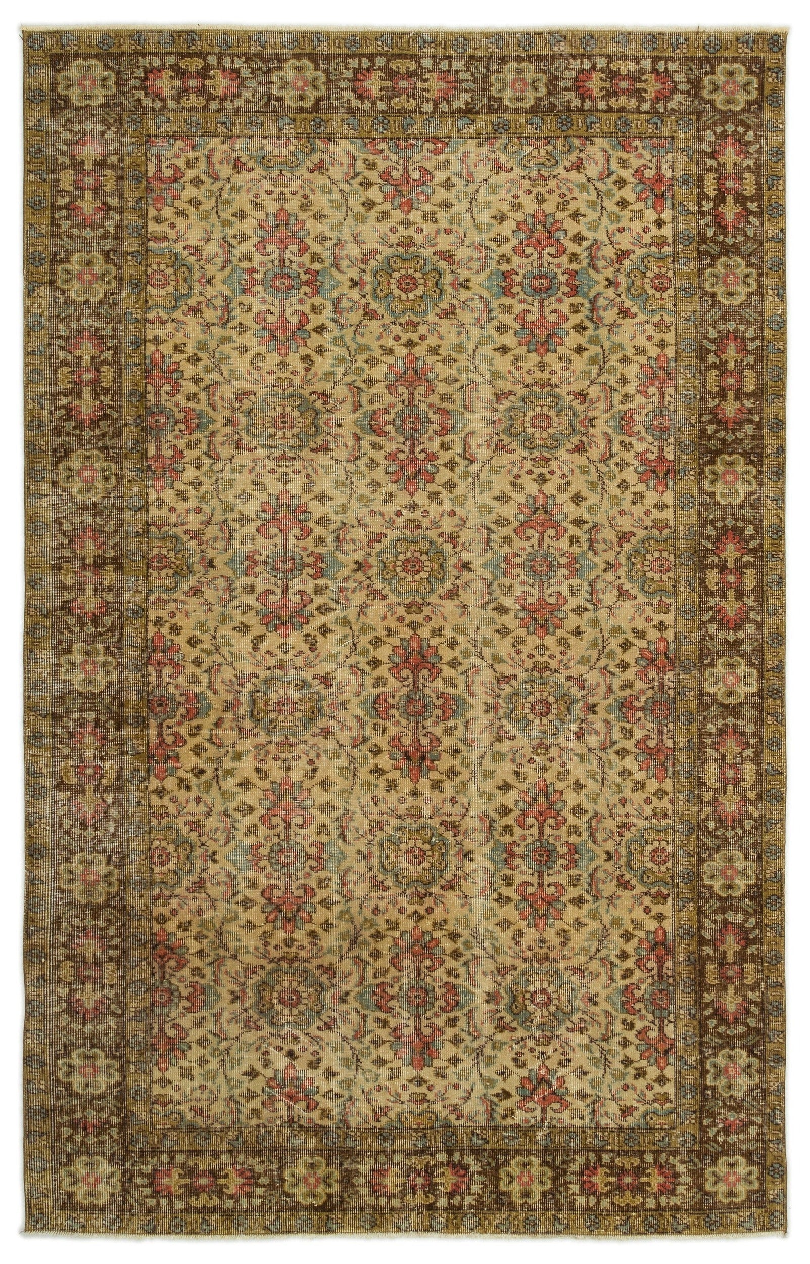 Atina Brown Vintage Wool Handmade Area Rug 5'0" x 8'8"