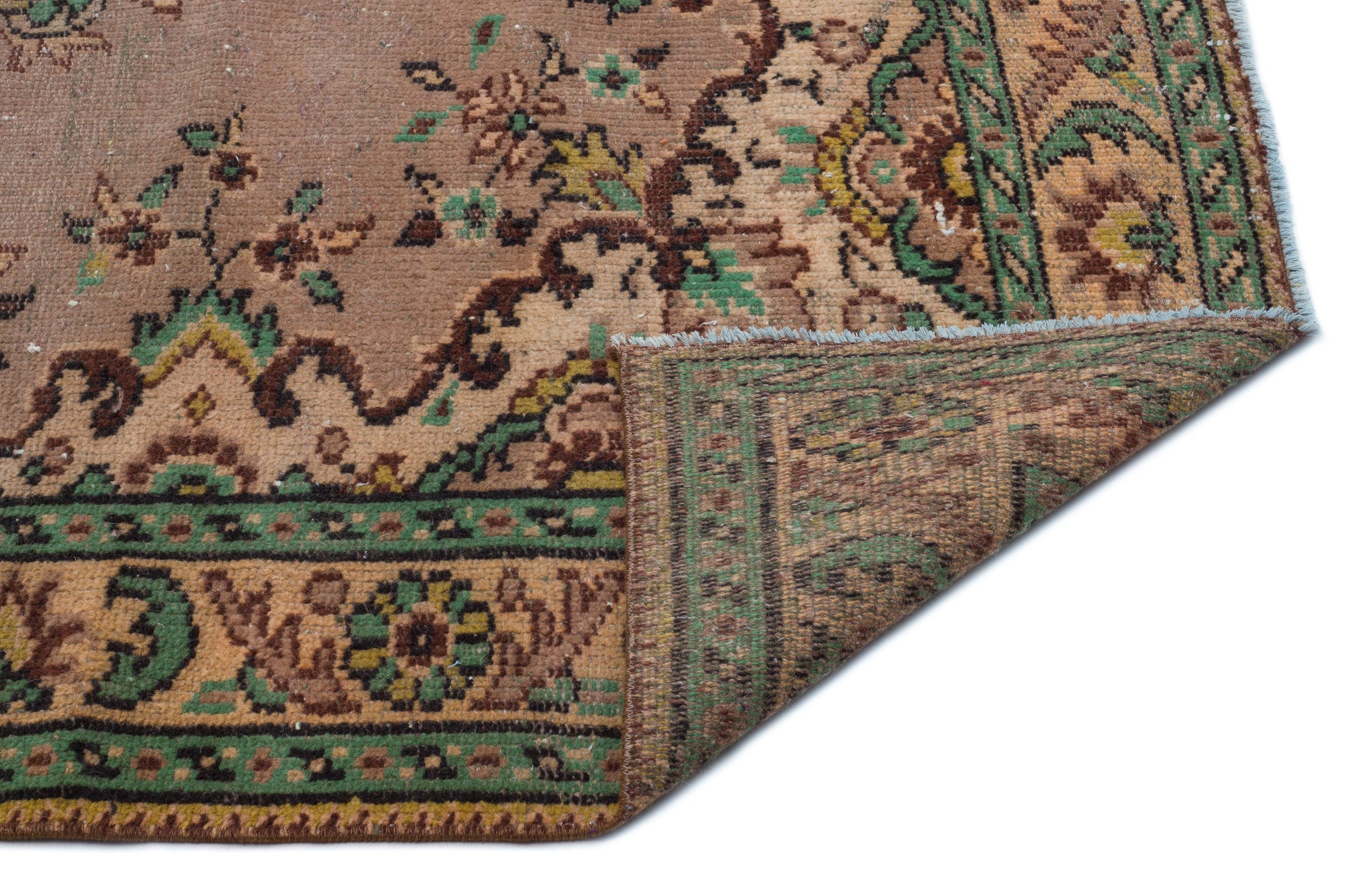 Atina Brown Vintage Wool Handmade Area Rug 4'10" x 9'0"