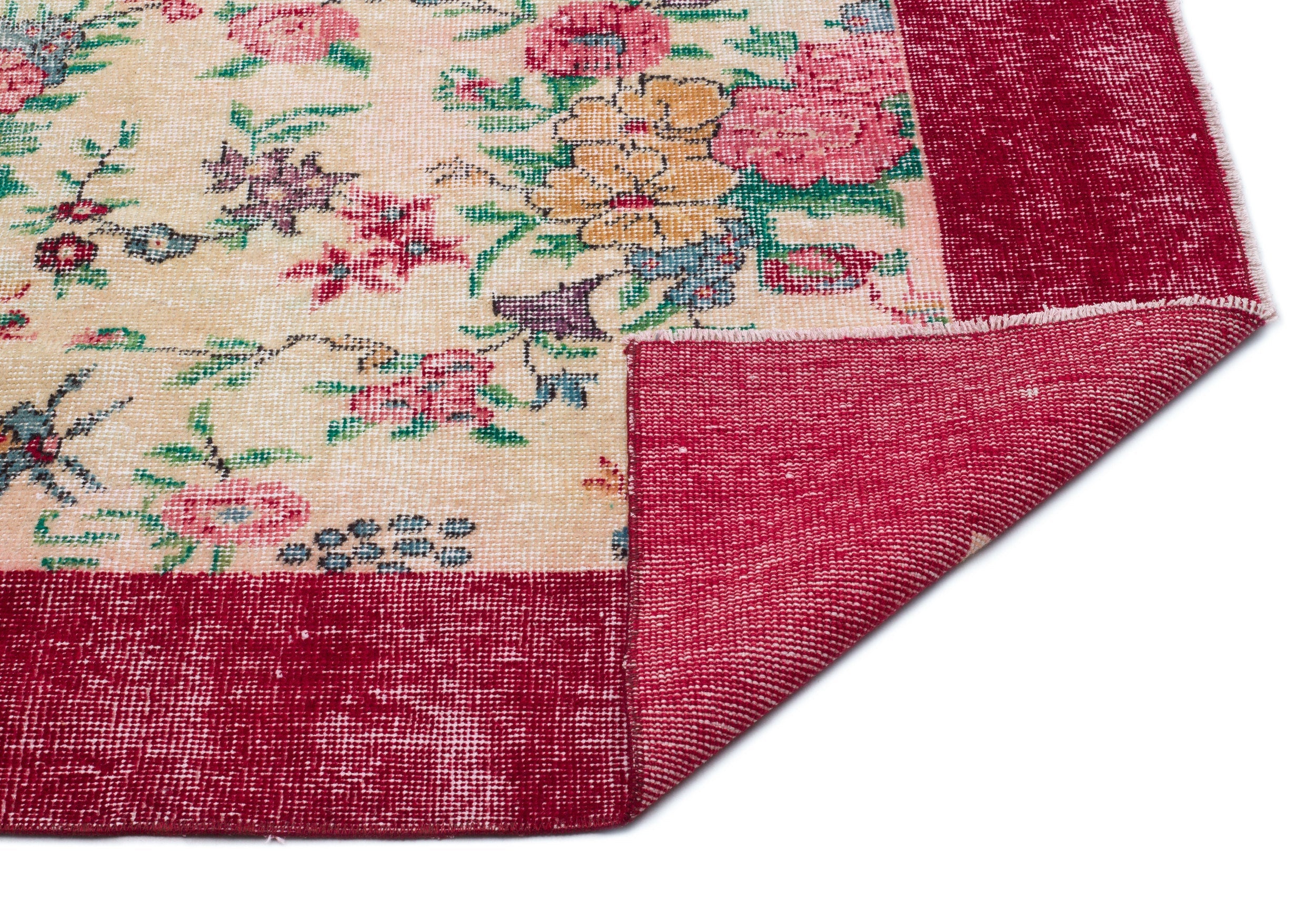 Atina Beige Vintage Wool Handmade Area Rug 5'0" x 9'1"