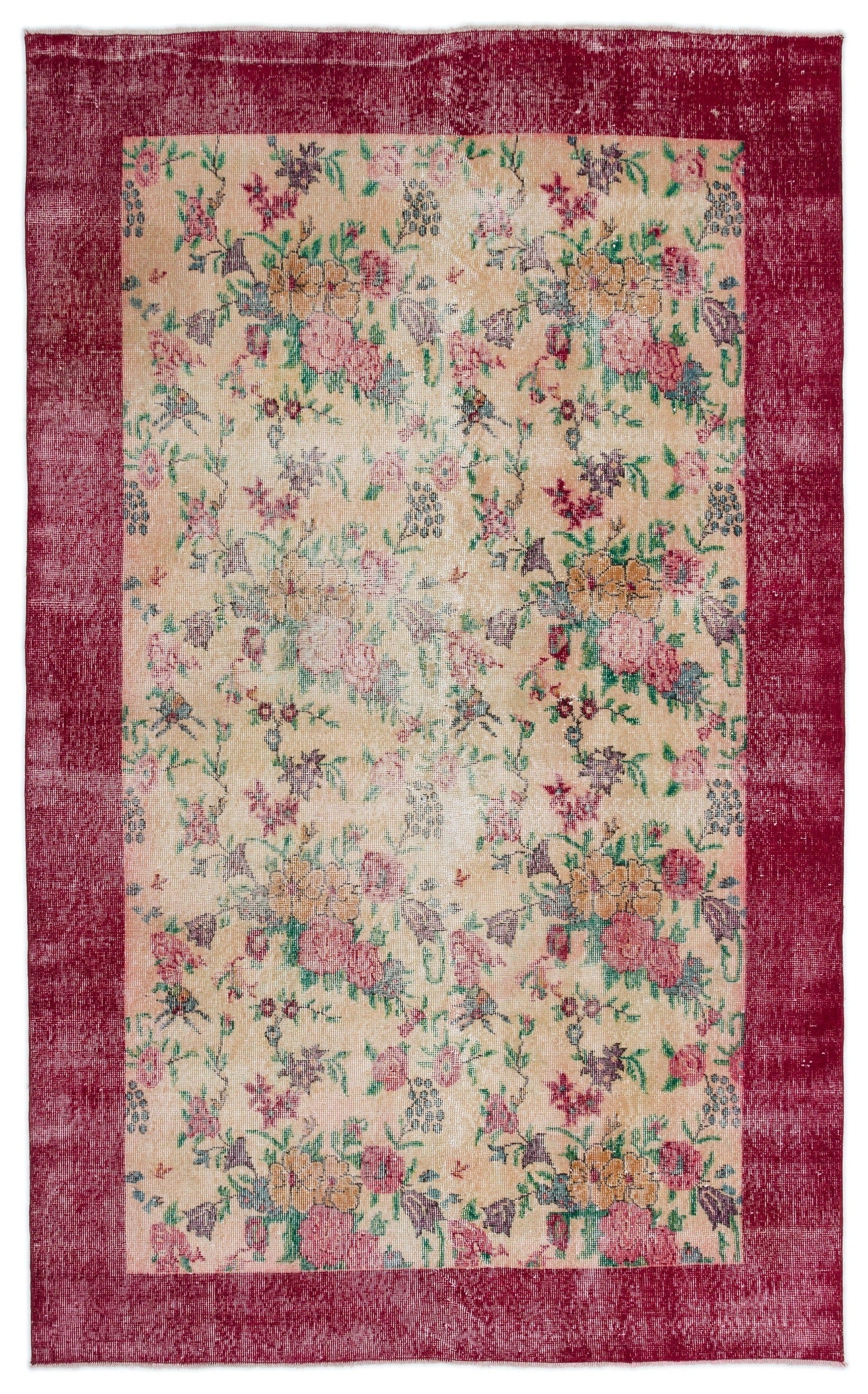 Atina Beige Vintage Wool Handmade Area Rug 5'0" x 9'1"