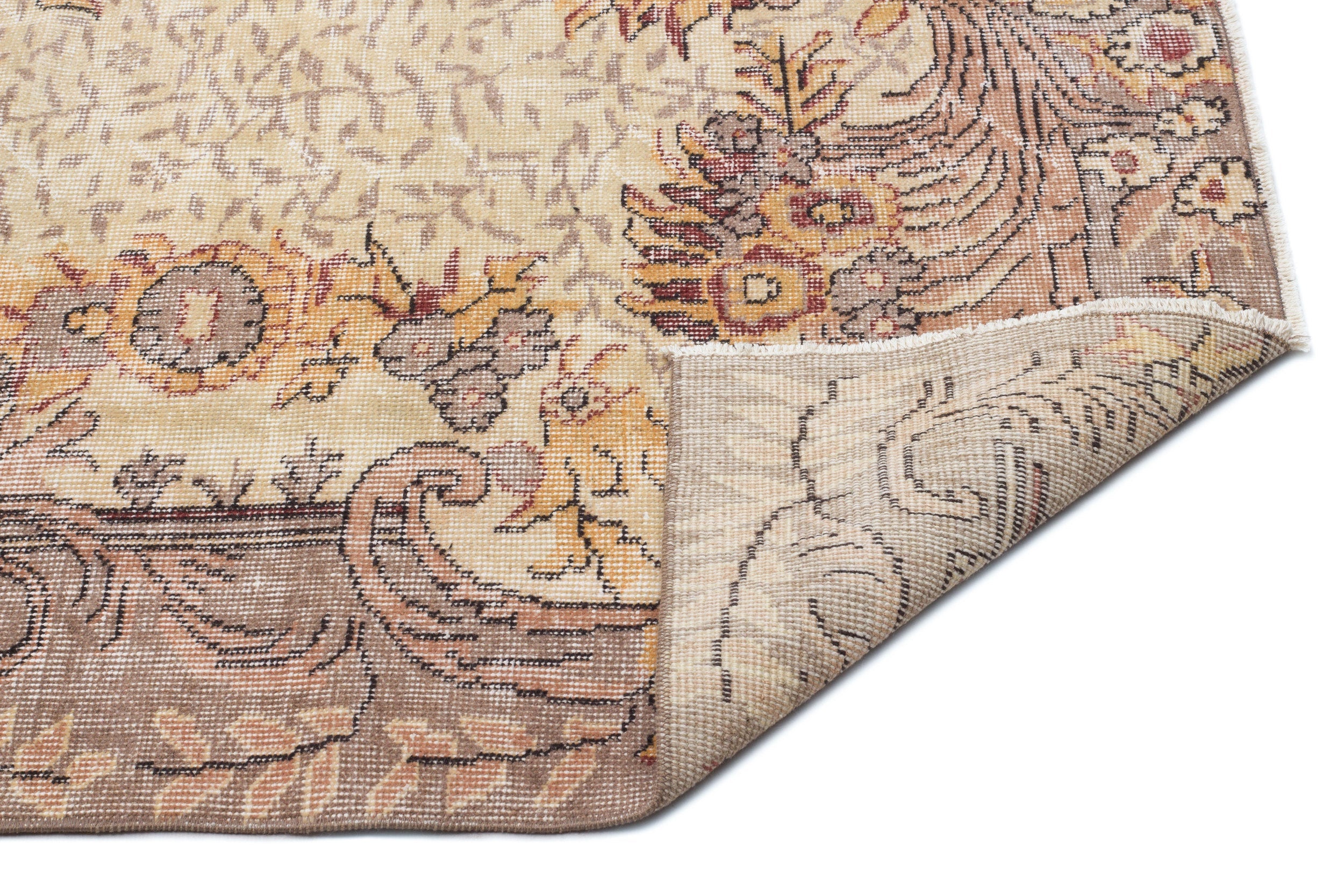 Atina Beige Vintage Wool Handmade Area Rug 5'8" x 8'11"