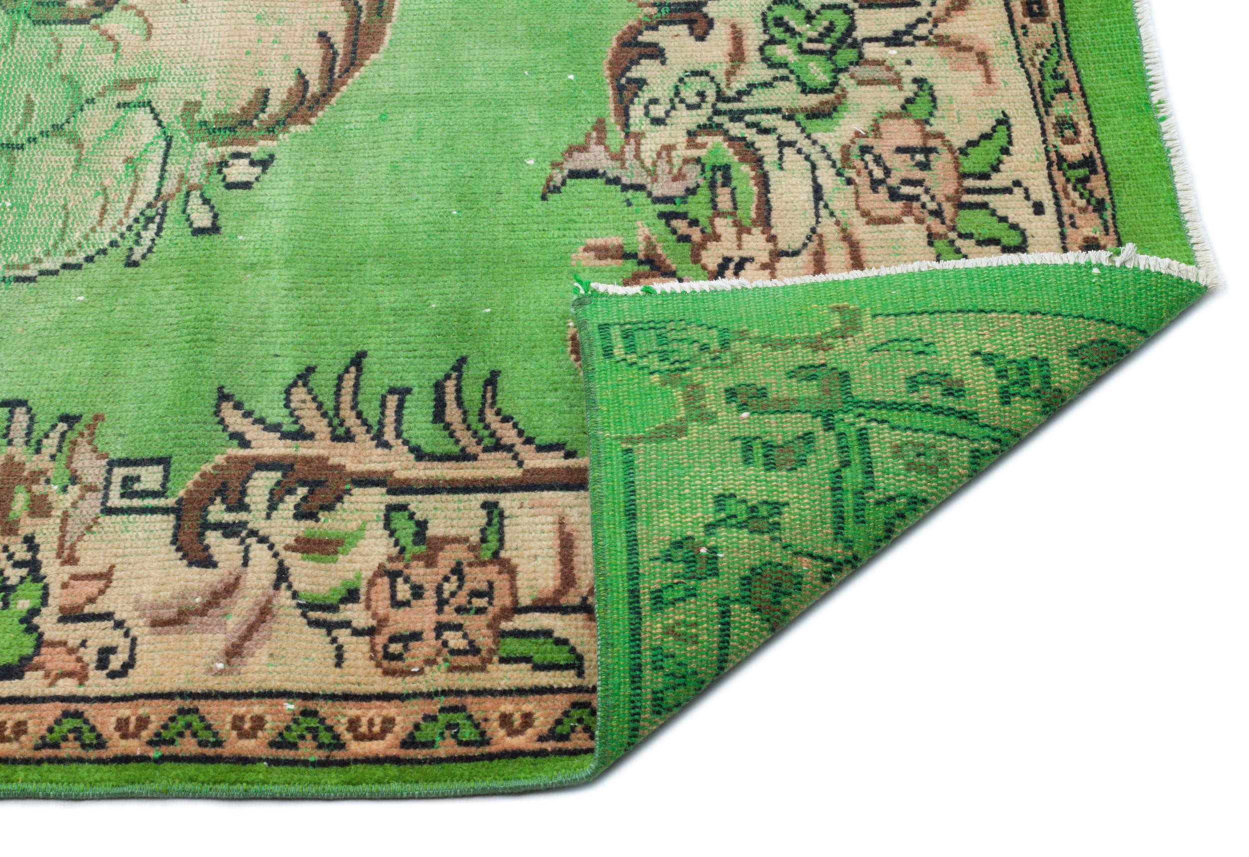 Atina Green Vintage Wool Handmade Area Rug 5'3" x 8'11"