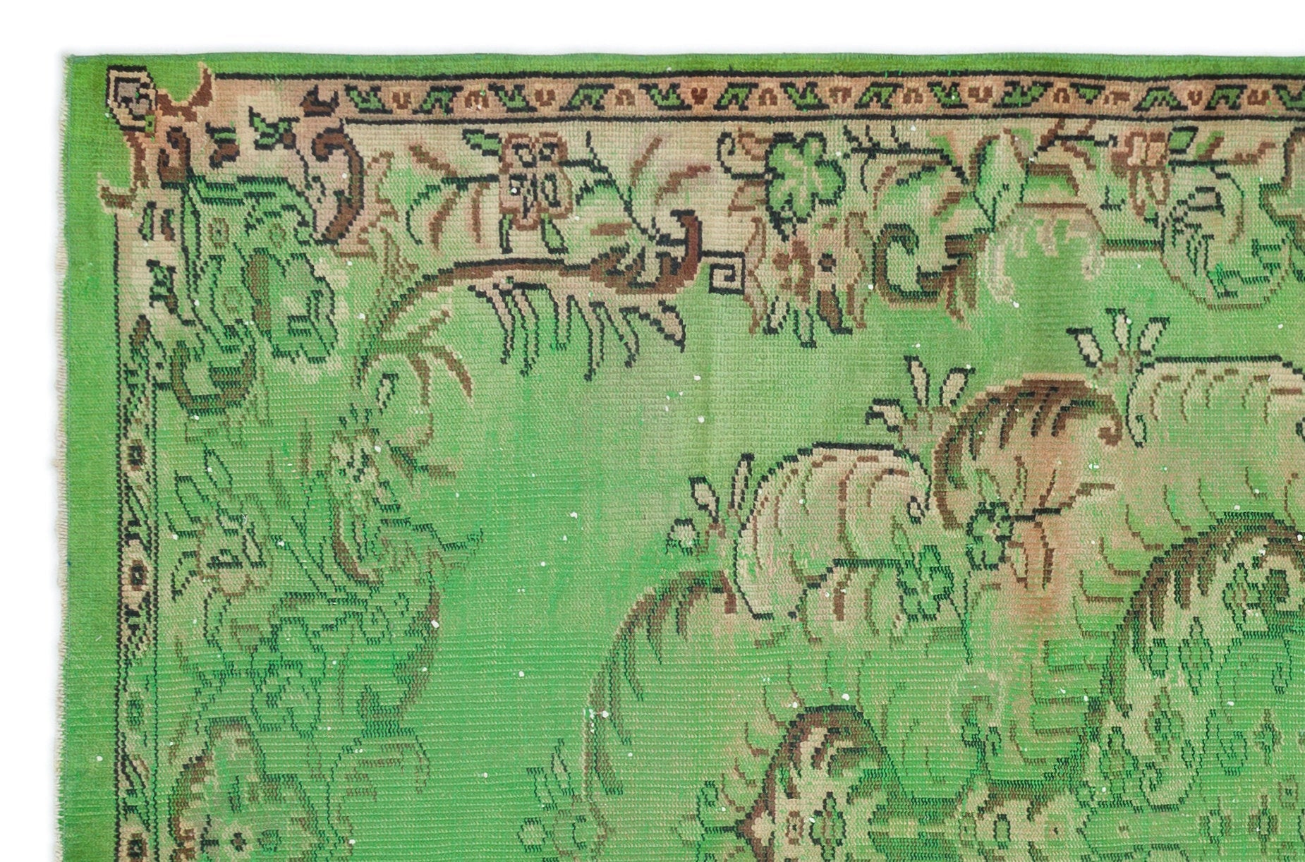 Atina Green Vintage Wool Handmade Area Rug 5'3" x 8'11"