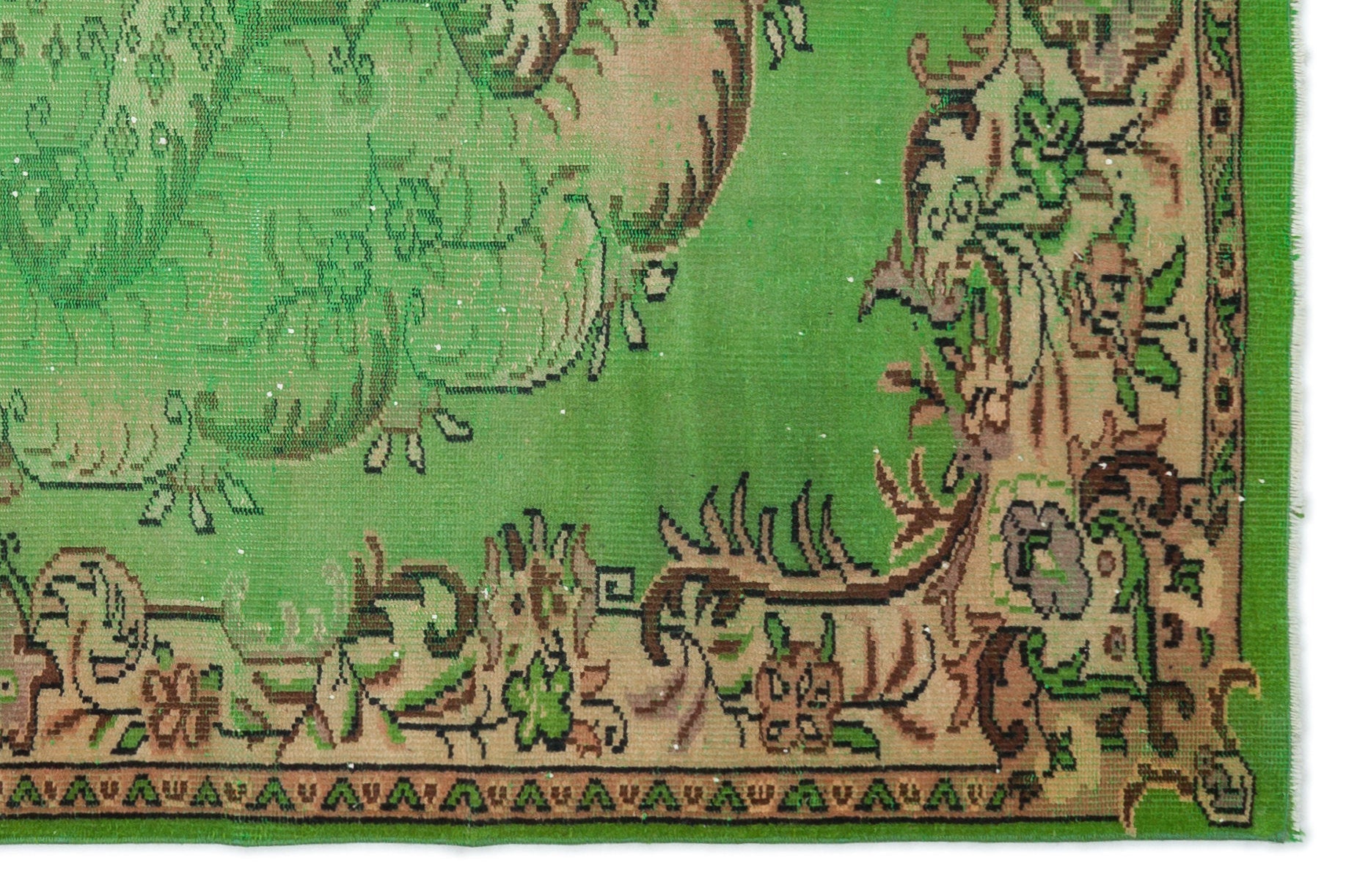 Atina Green Vintage Wool Handmade Area Rug 5'3" x 8'11"