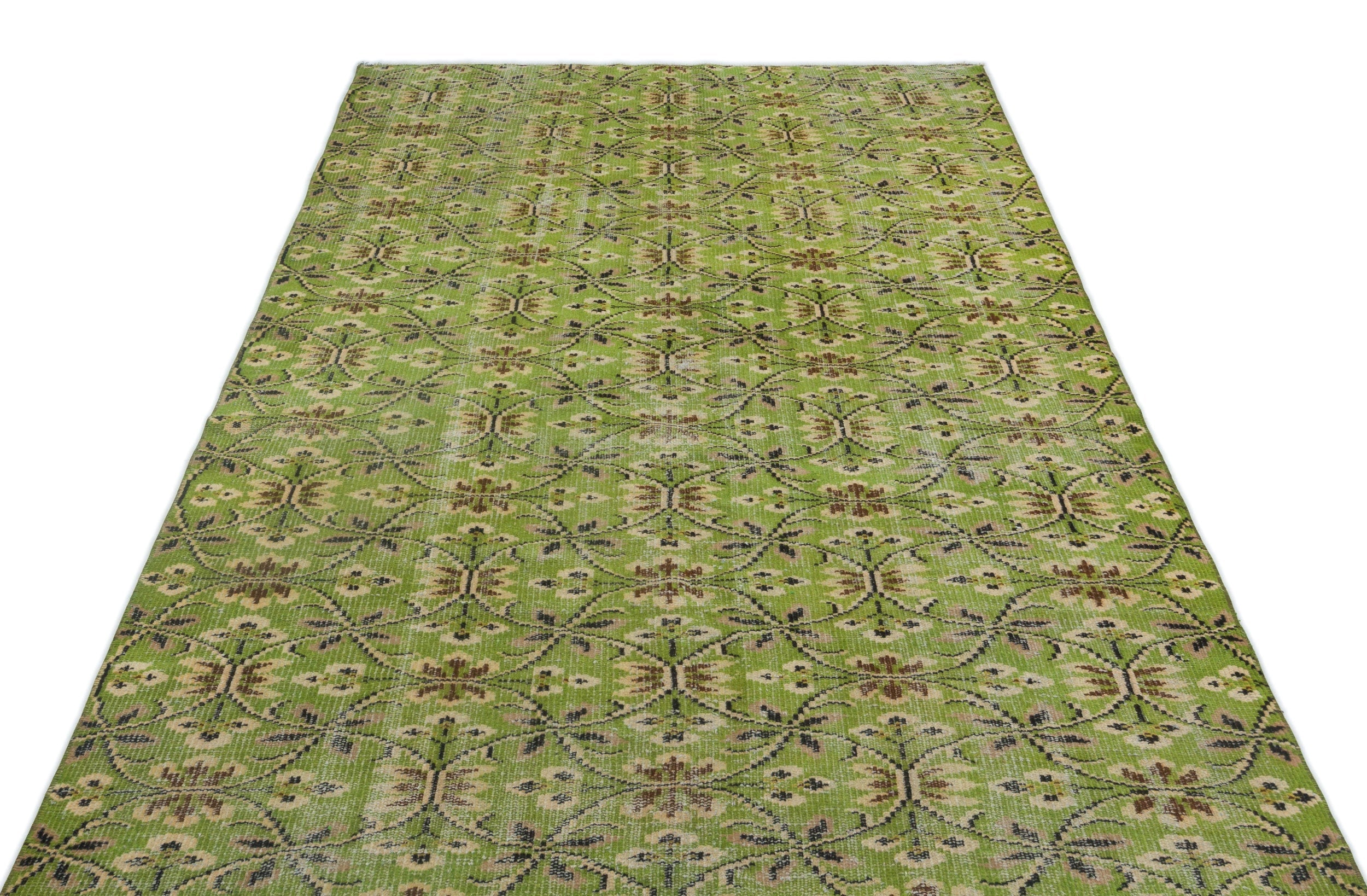 Atina Green Vintage Wool Handmade Area Rug 5'10" x 7'5"