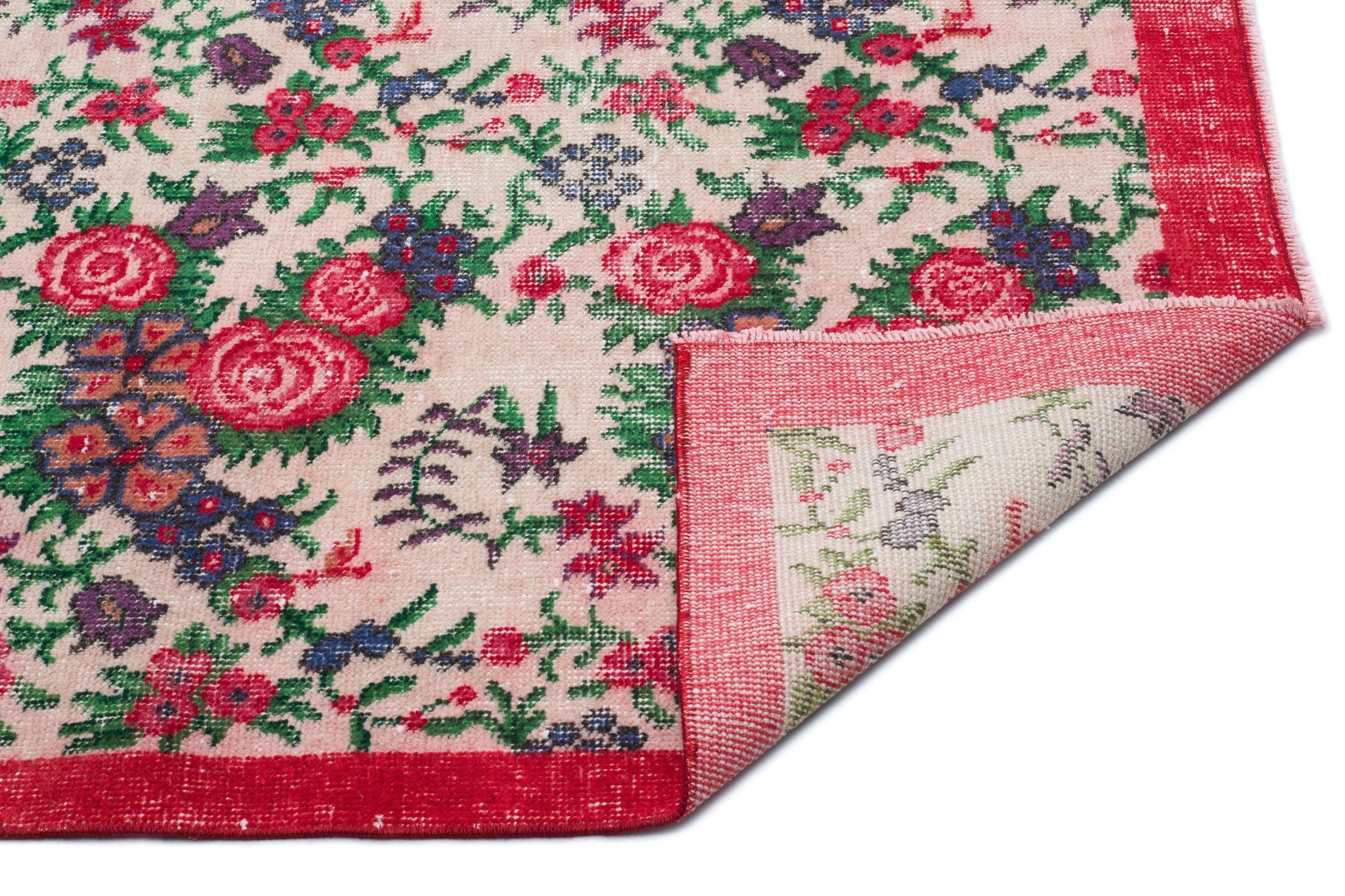 Atina Cream Vintage Wool Handmade Area Rug 5'5" x 9'1"