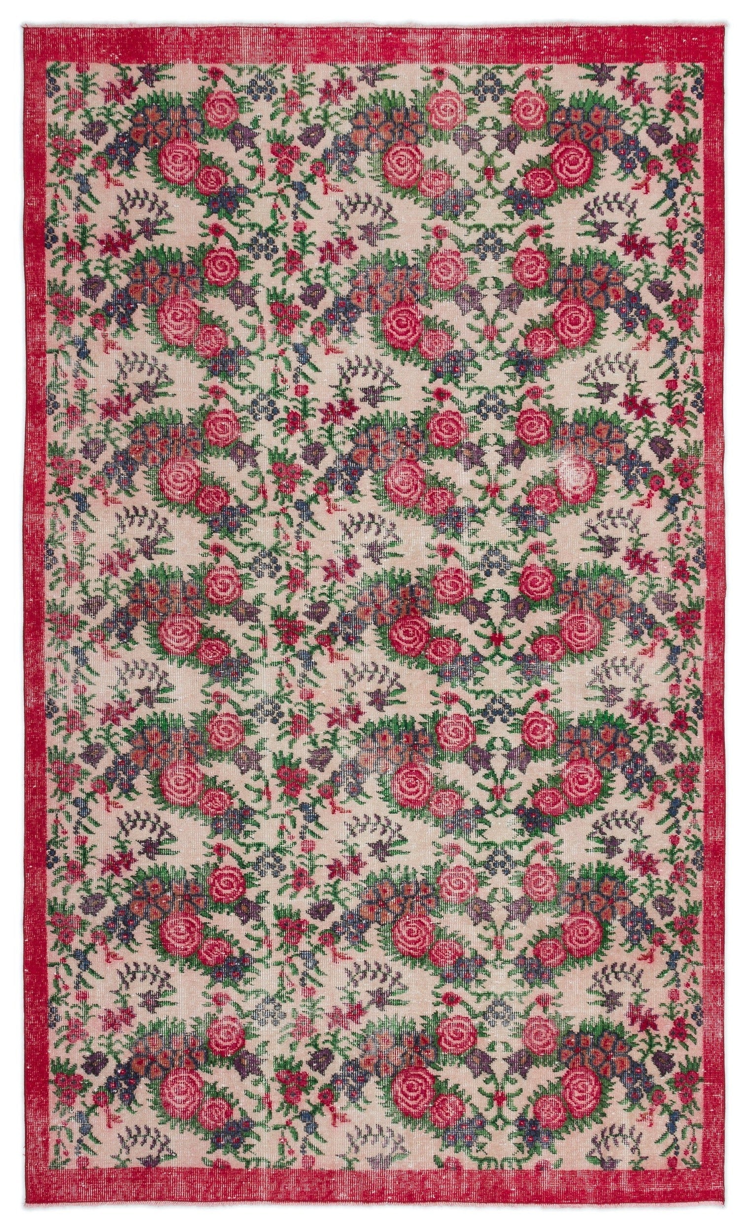Atina Cream Vintage Wool Handmade Area Rug 5'5" x 9'1"