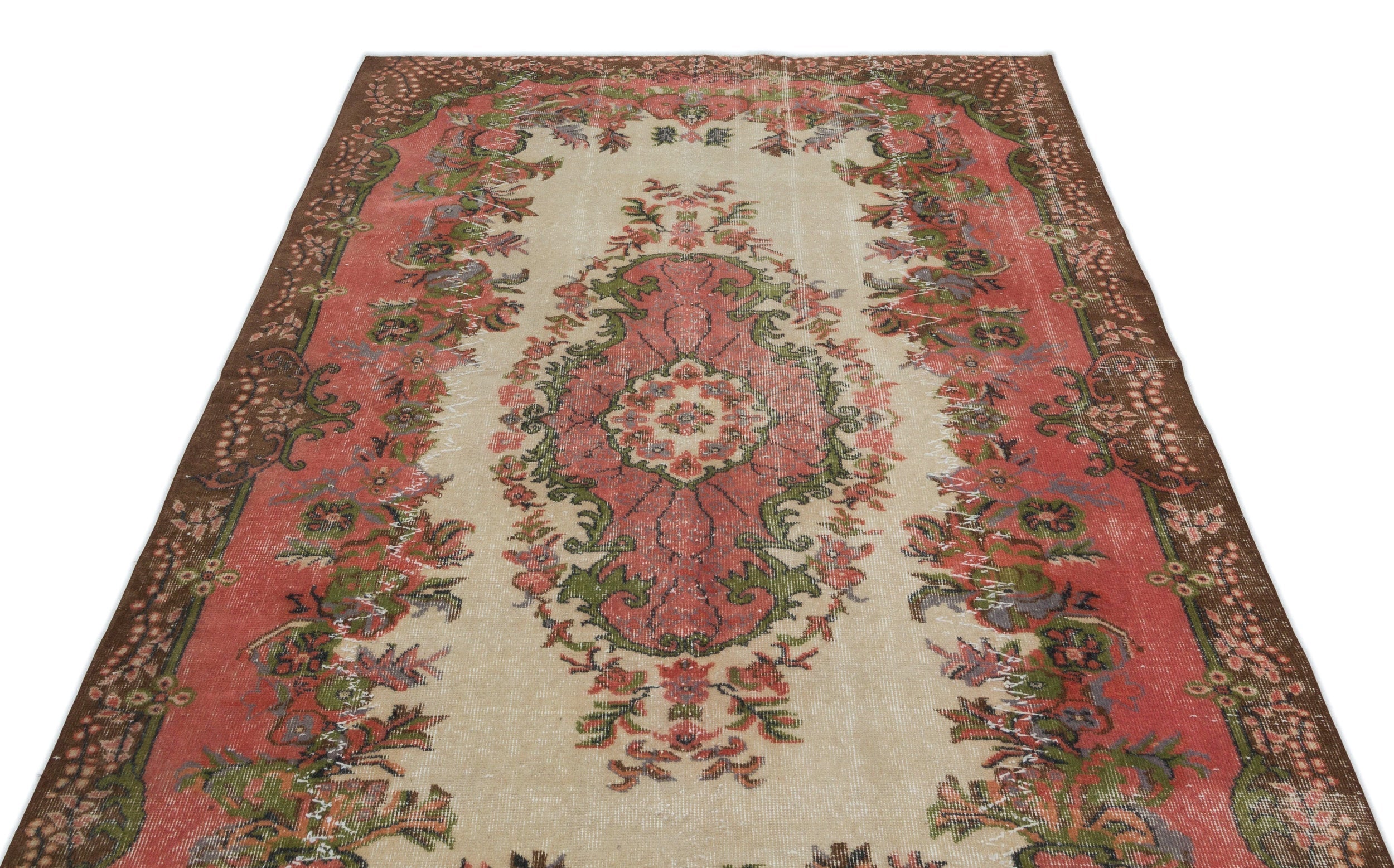 Atina Cream Vintage Wool Handmade Area Rug 4'8" x 9'7"