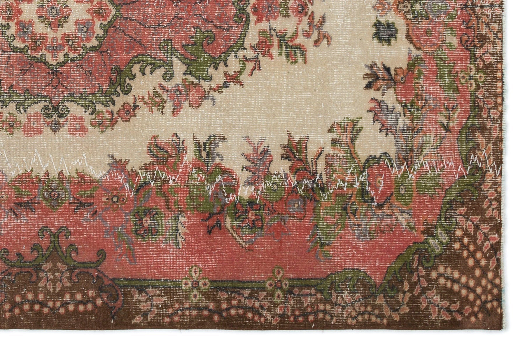 Atina Cream Vintage Wool Handmade Area Rug 4'8" x 9'7"