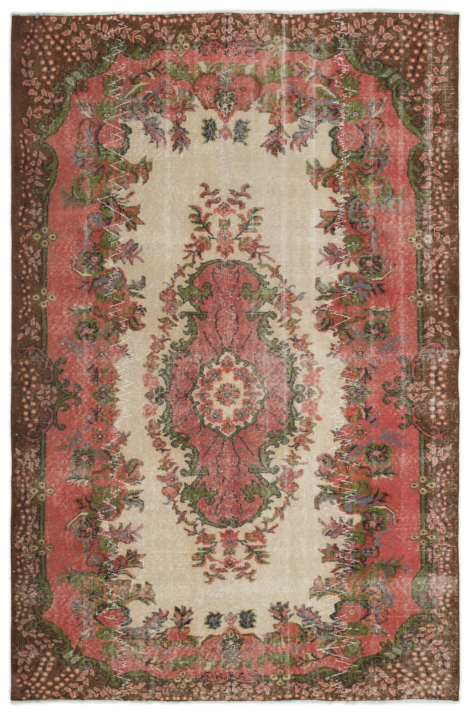 Atina Cream Vintage Wool Handmade Area Rug 4'8" x 9'7"