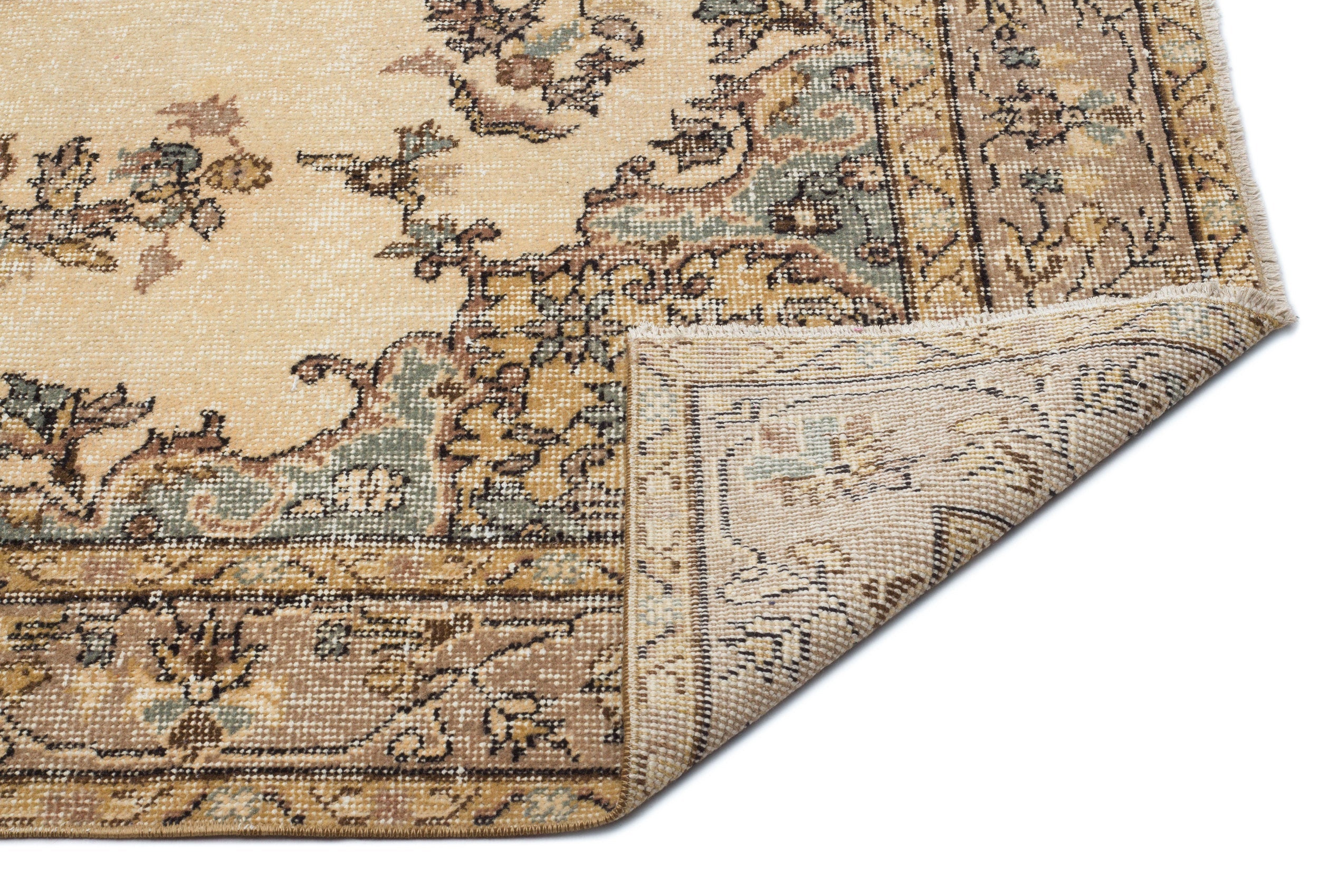 Atina Beige Vintage Wool Handmade Area Rug 5'7" x 10'6"