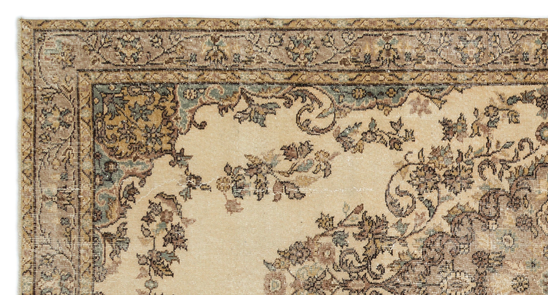 Atina Beige Vintage Wool Handmade Area Rug 5'7" x 10'6"