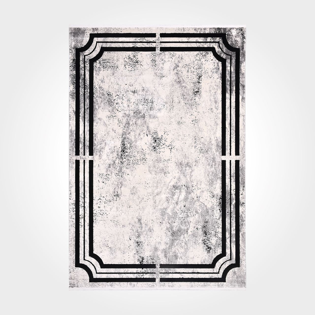 Viscose Area Rug - Machine Made Rug With Black Frame & Soft Carpet Texture